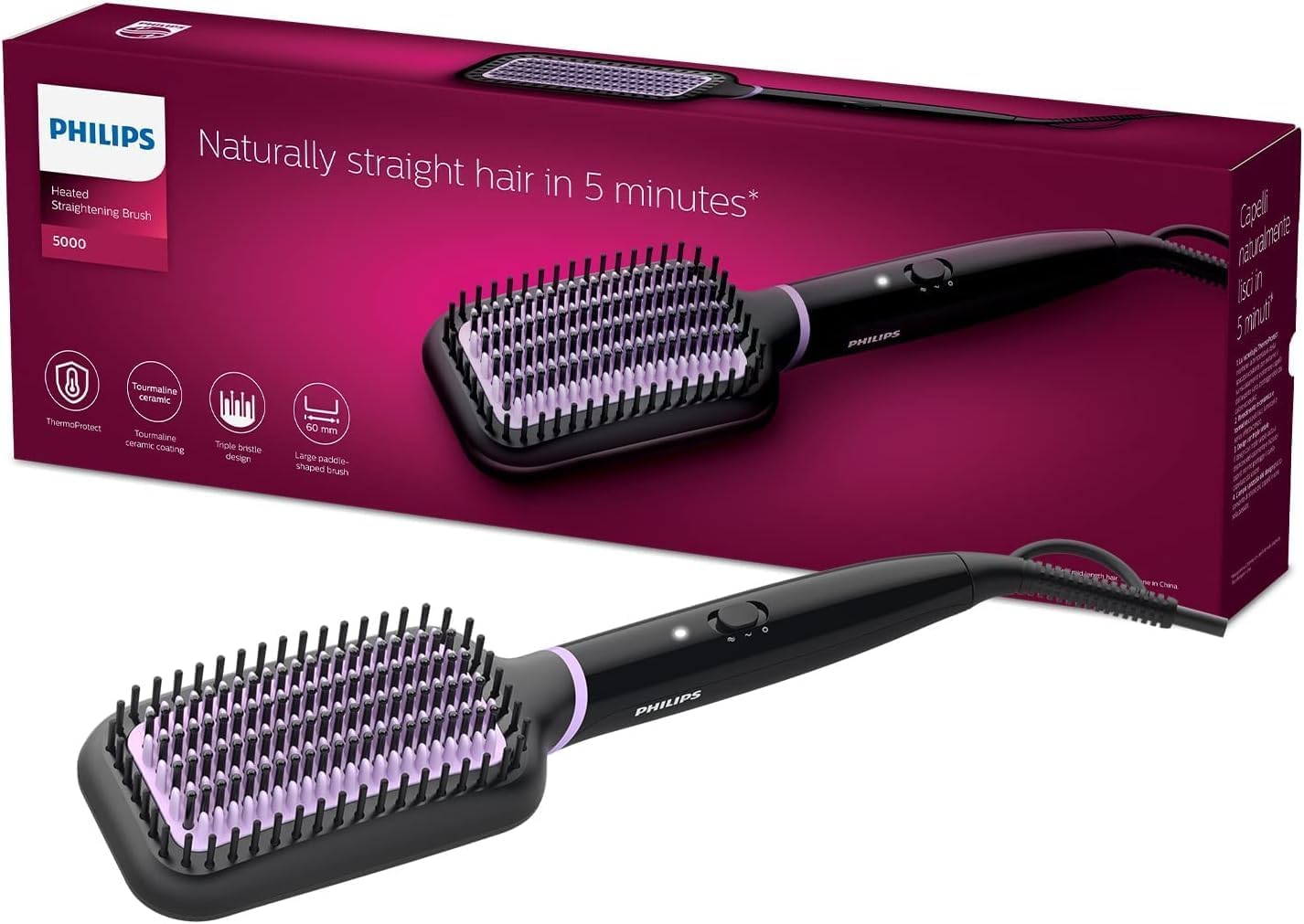Philips - brosse lissante StyleCare Essential - large zone - céramique tourmaline, ThermoProtect - BHH880/00