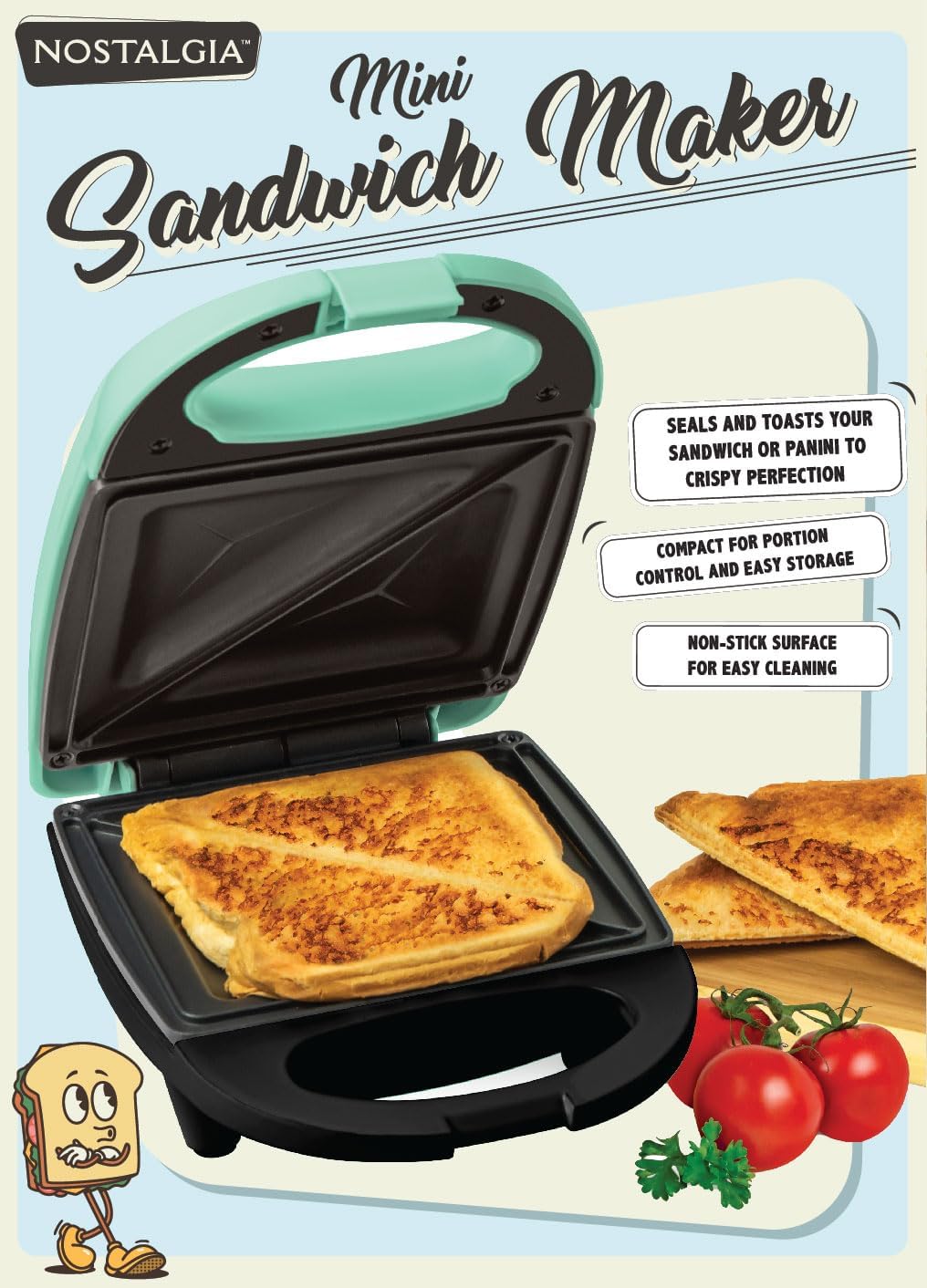 Nostalgia - Mini sandwich maker - compact - multifonction mint - MSAND5MG