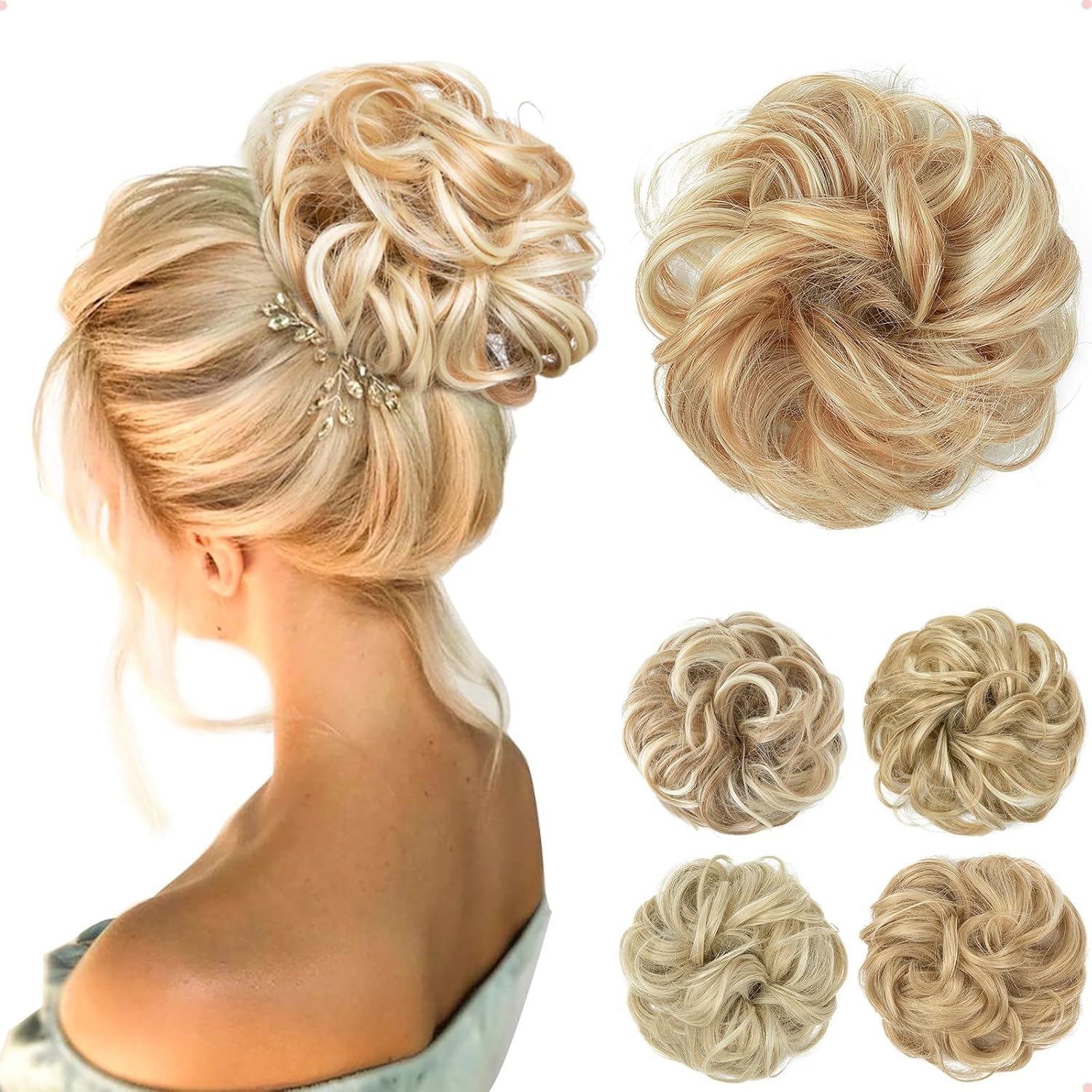 JJstar - Chignon postiche bouclé, élastique, blond doré, naturel, plage