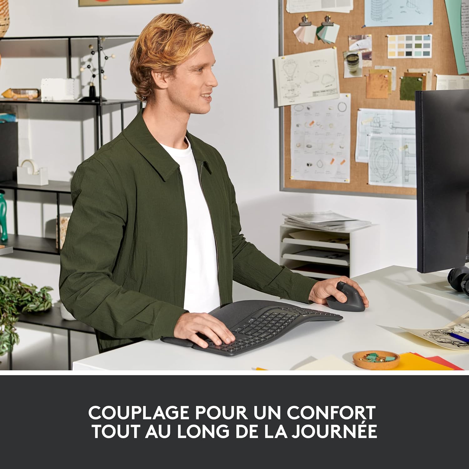 Logitech - Ergo K860 - clavier ergonomique sans fil, souris verticale, multi-OS, AZERTY, gris