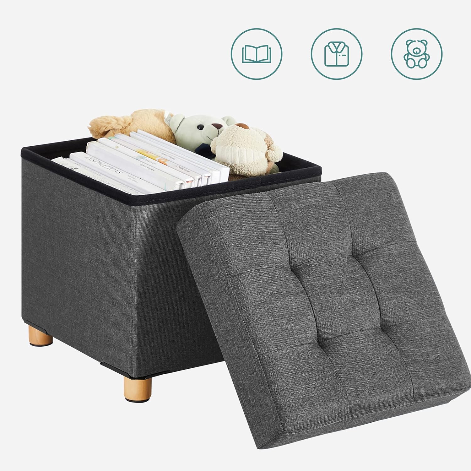 SONGMICS - pouf pliable - 38x38x40 cm - rangement, charge 300 kg LSF14GYZ