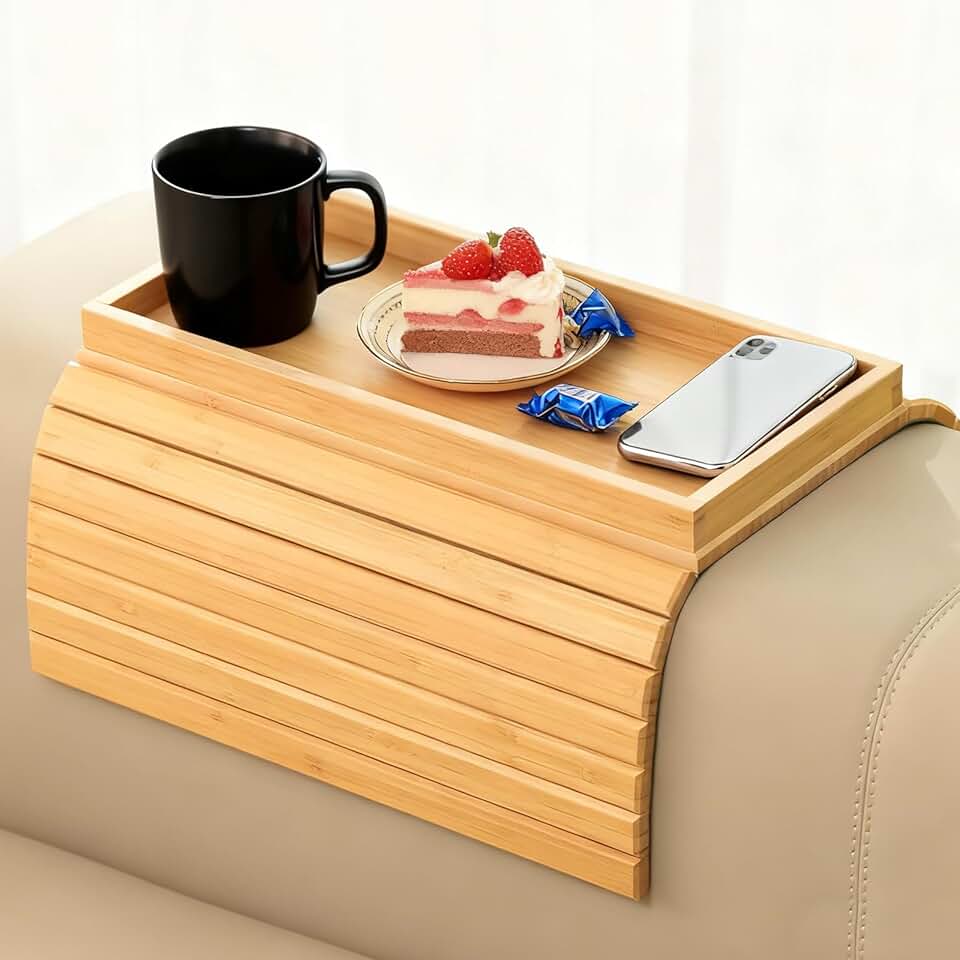 Plateau d'accoudoir bois pliable, antidérapant, multi-usage, 40x25cm