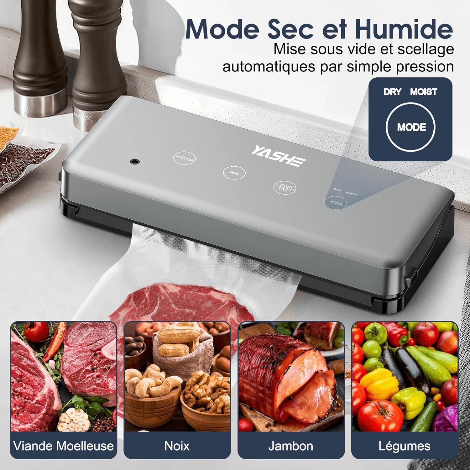 YASHE - Machine Sous Vide 5 en 1 - modes sec/humide, multifonction, conservation aliments