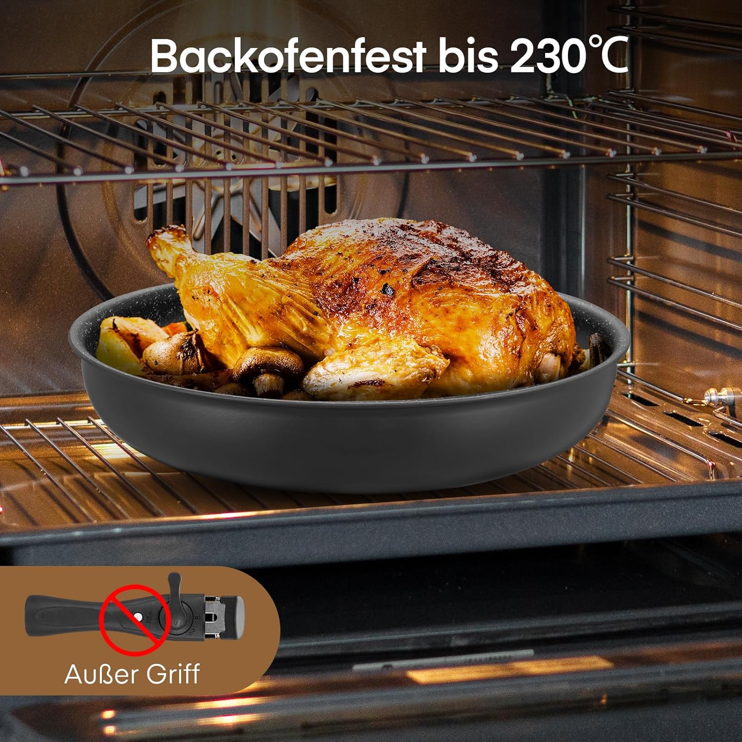 Fadware - lot de poêles 20/24/28 cm - poignée amovible, induction, antiadhésif