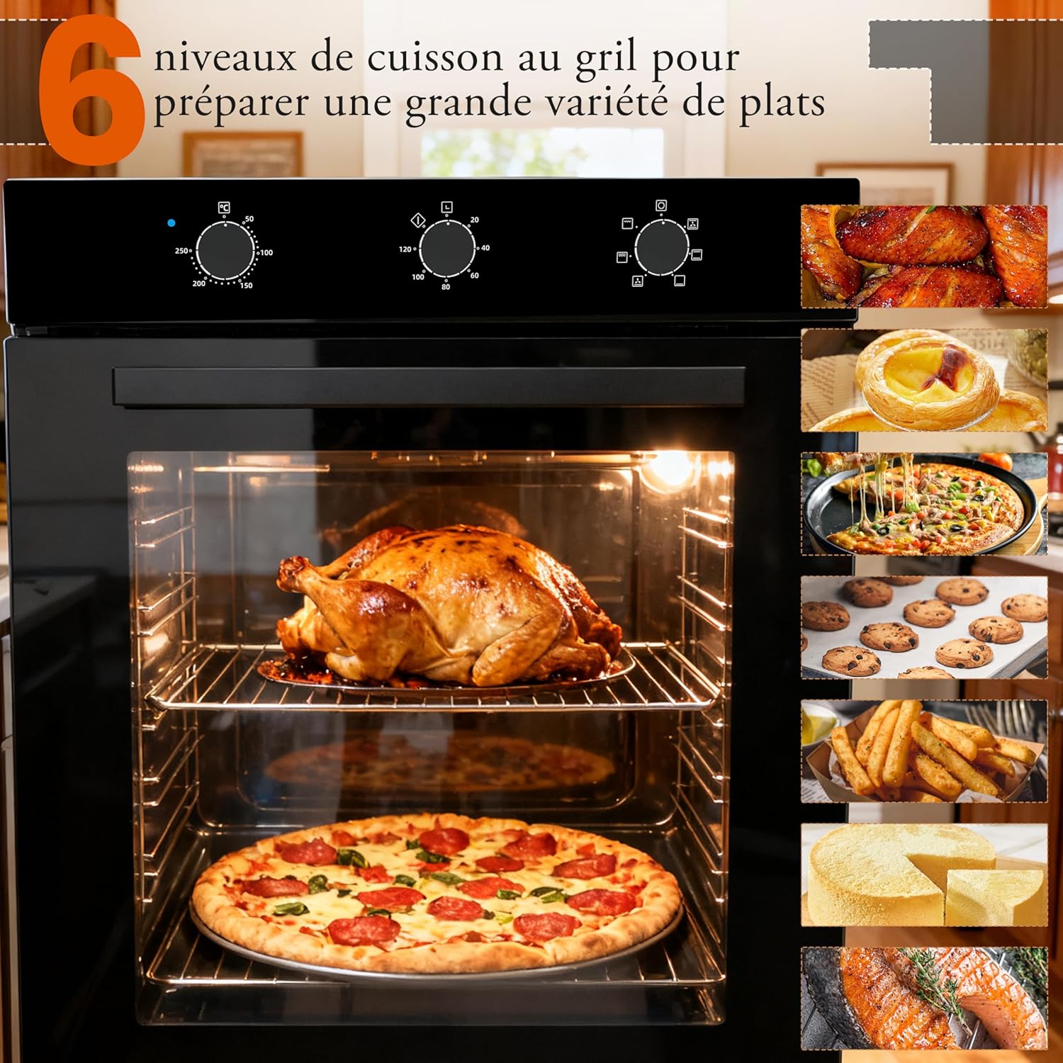 Four encastrable - grande capacité 60L, 2200W, 6 fonctions, minuterie, 60CM-Einbaubackofen