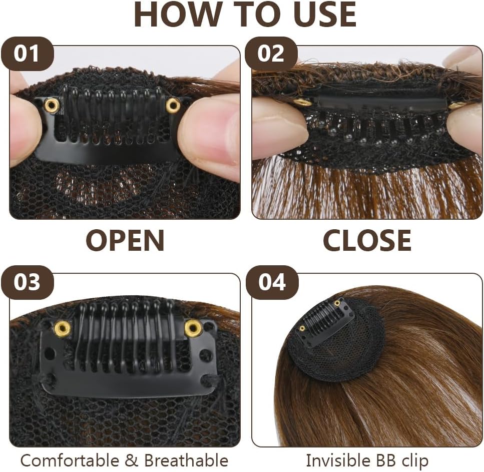 LOPHE - Extension cheveux frange clip - marron clair - pré-coupée, plumes, pour femme