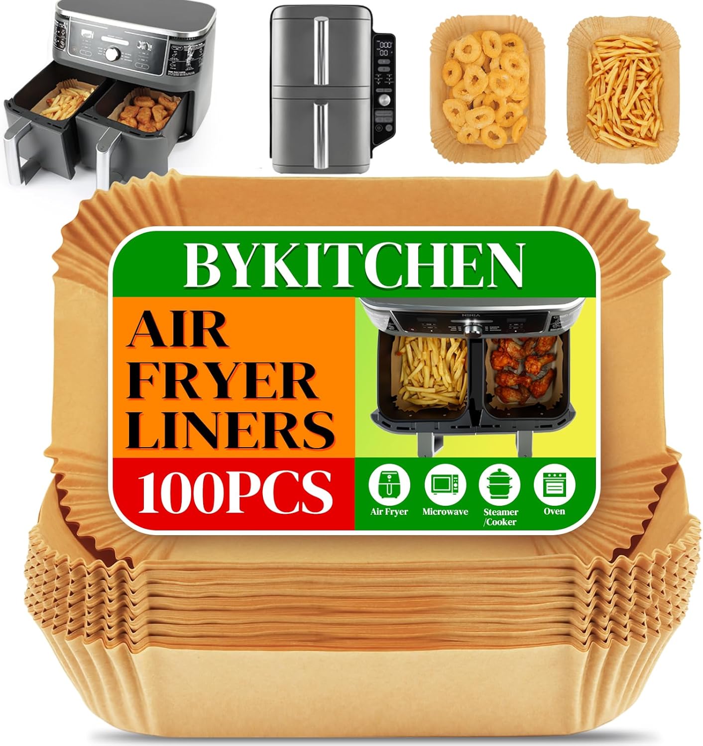 BYKITCHEN - Papier cuisson Air Fryer - 9,5L/7,6L - 100 pièces antiadhésives AF300EU