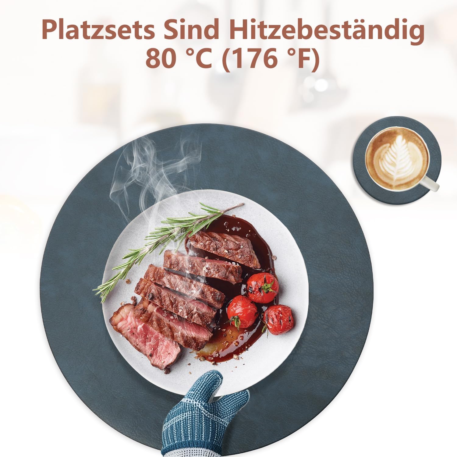 Set de table - lot de 4 en cuir PU, double face, 36x36cm, antidérapant