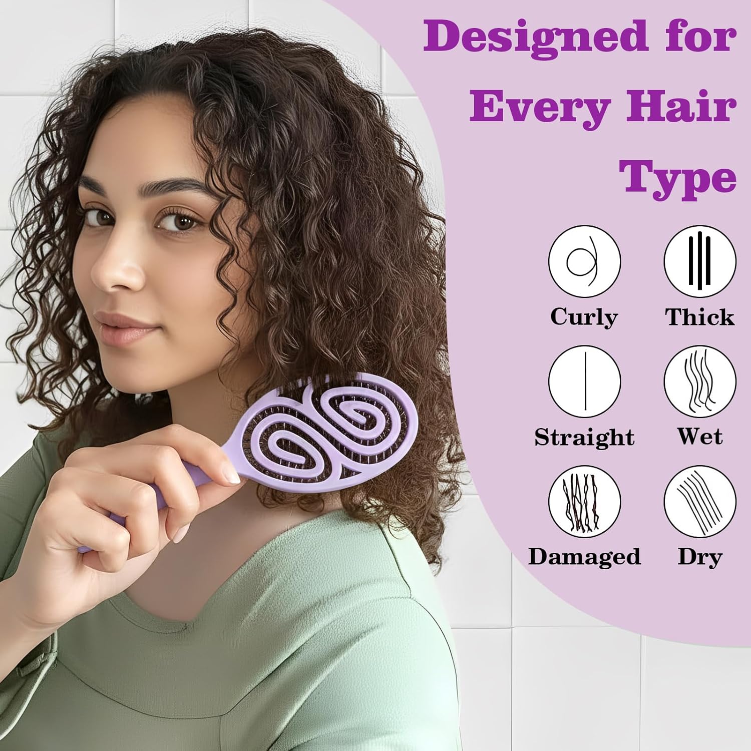 Brosse démêlante cheveux - Wet & Dry - anti-casse, antistatique, violet