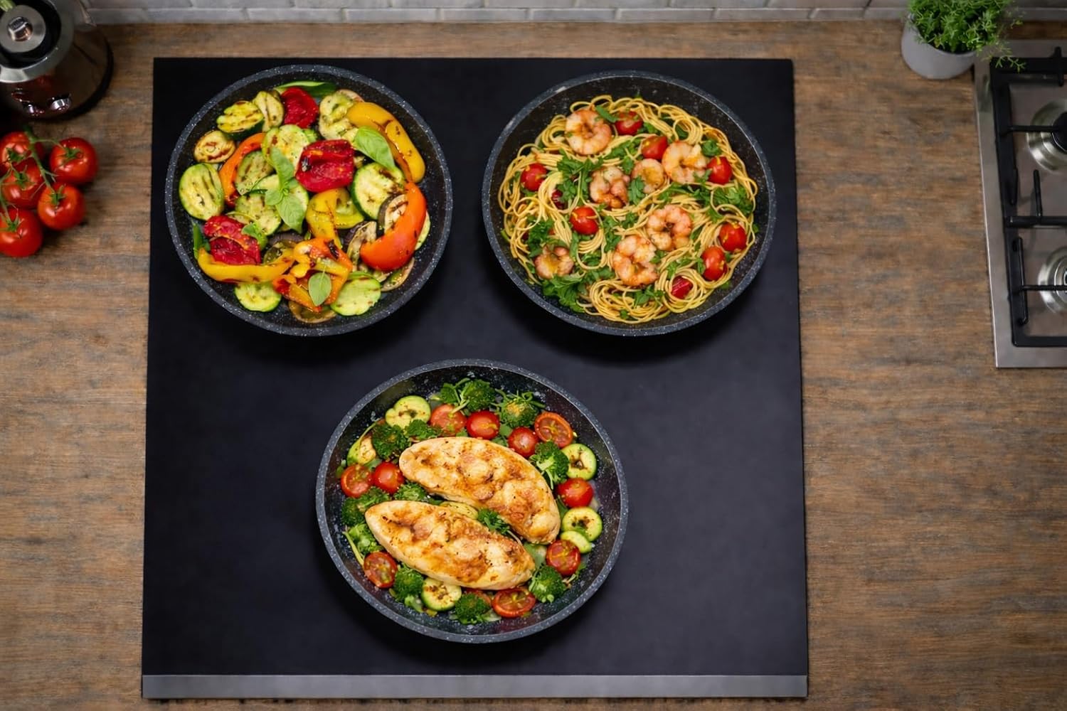 Arthur Martin - set 3 poêles inox poignée amovible induction - AM9728