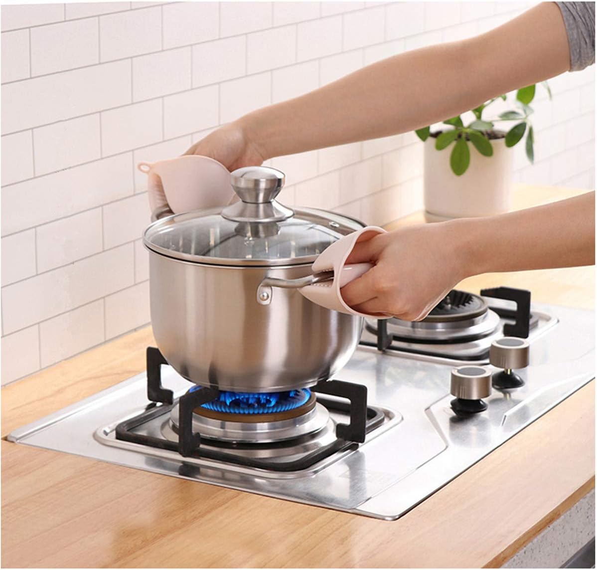 Gant de cuisine - silicone épais, résistant chaleur, abricot, cuisson