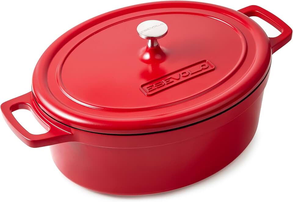 Cocotte fonte ovale 38cm, 11L, fonte alu, revêtement céramique, rouge
