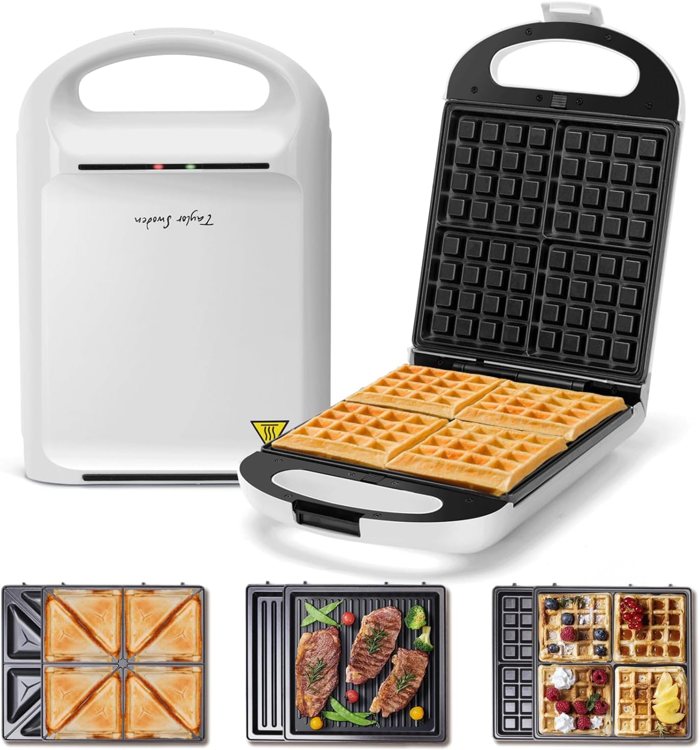 Taylor Swoden – Gaufrier 3-en-1 – 4 sandwichs – 1200W, plaques antiadhésives interchangeables