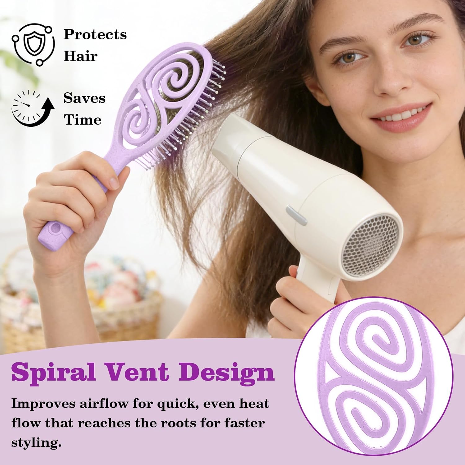 Brosse démêlante cheveux - Wet & Dry - anti-casse, antistatique, violet