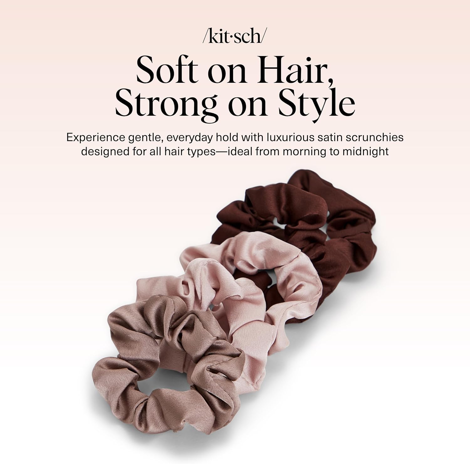 Kitsch - Chouchous satin femme, 5 pièces - élastiques anti-plis, adaptés jour/nuit, tous cheveux