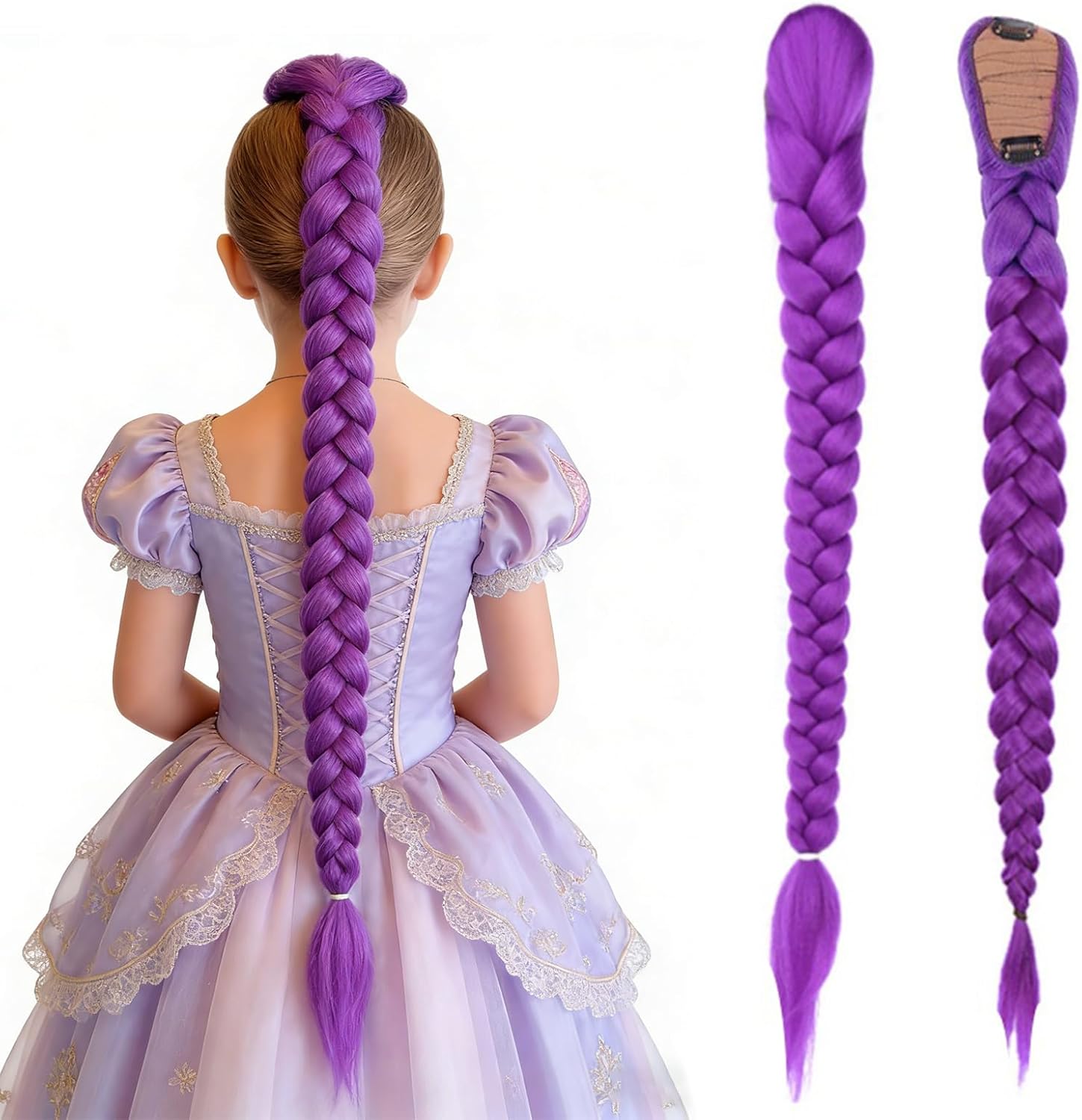 Perruque tressée violette - 66 cm - avec clip, adaptée cosplay et déguisement