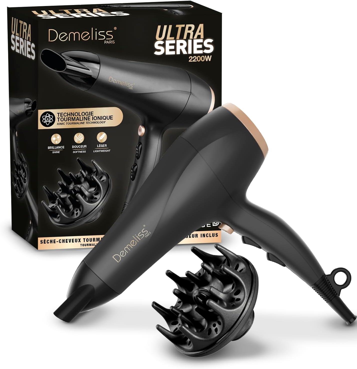 Saint Algue - Demeliss Sèche-cheveux - 2200W, tourmaline, 2 vitesses, 3 températures