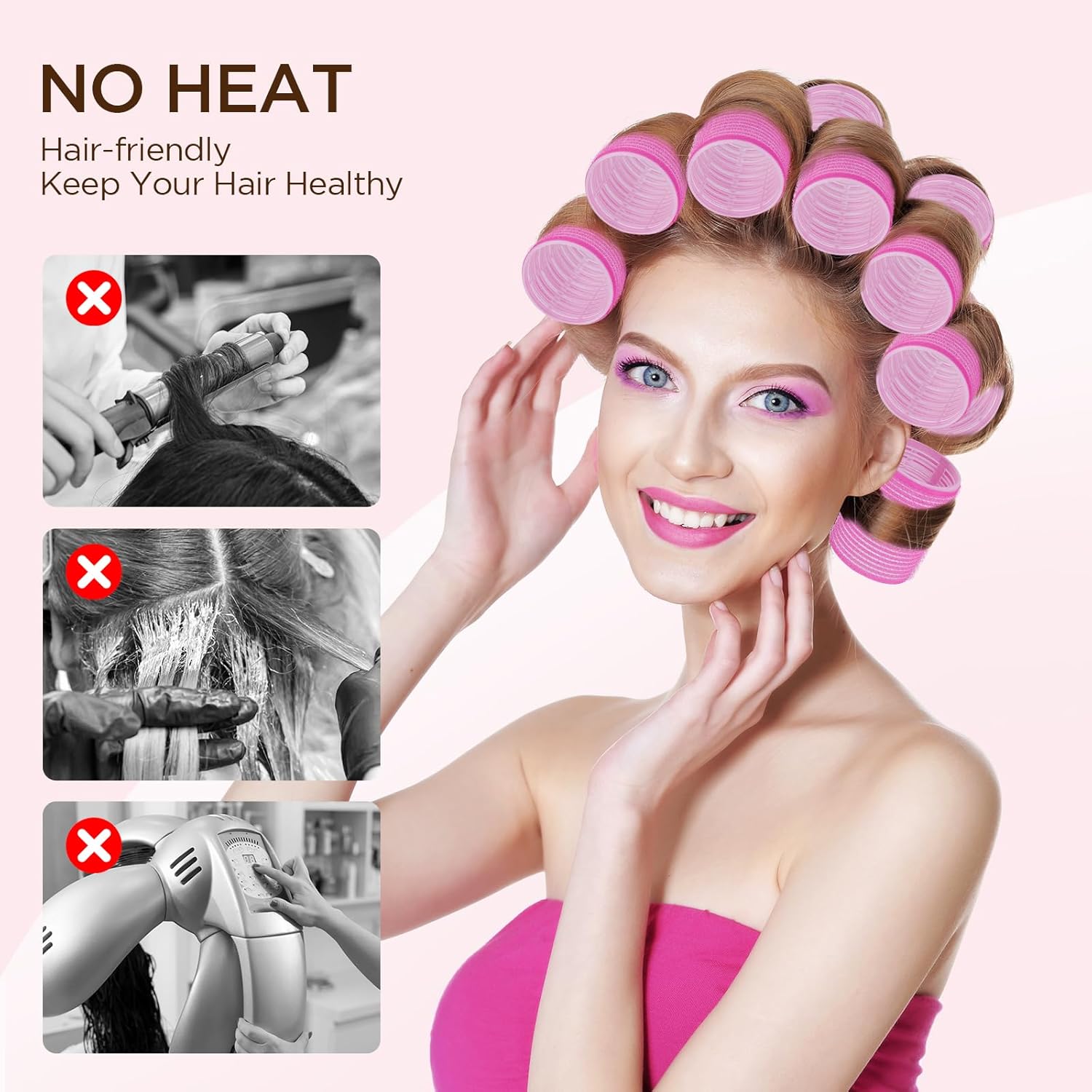 Romon - Set de bigoudis chauffants 3 tailles avec pinces et peigne