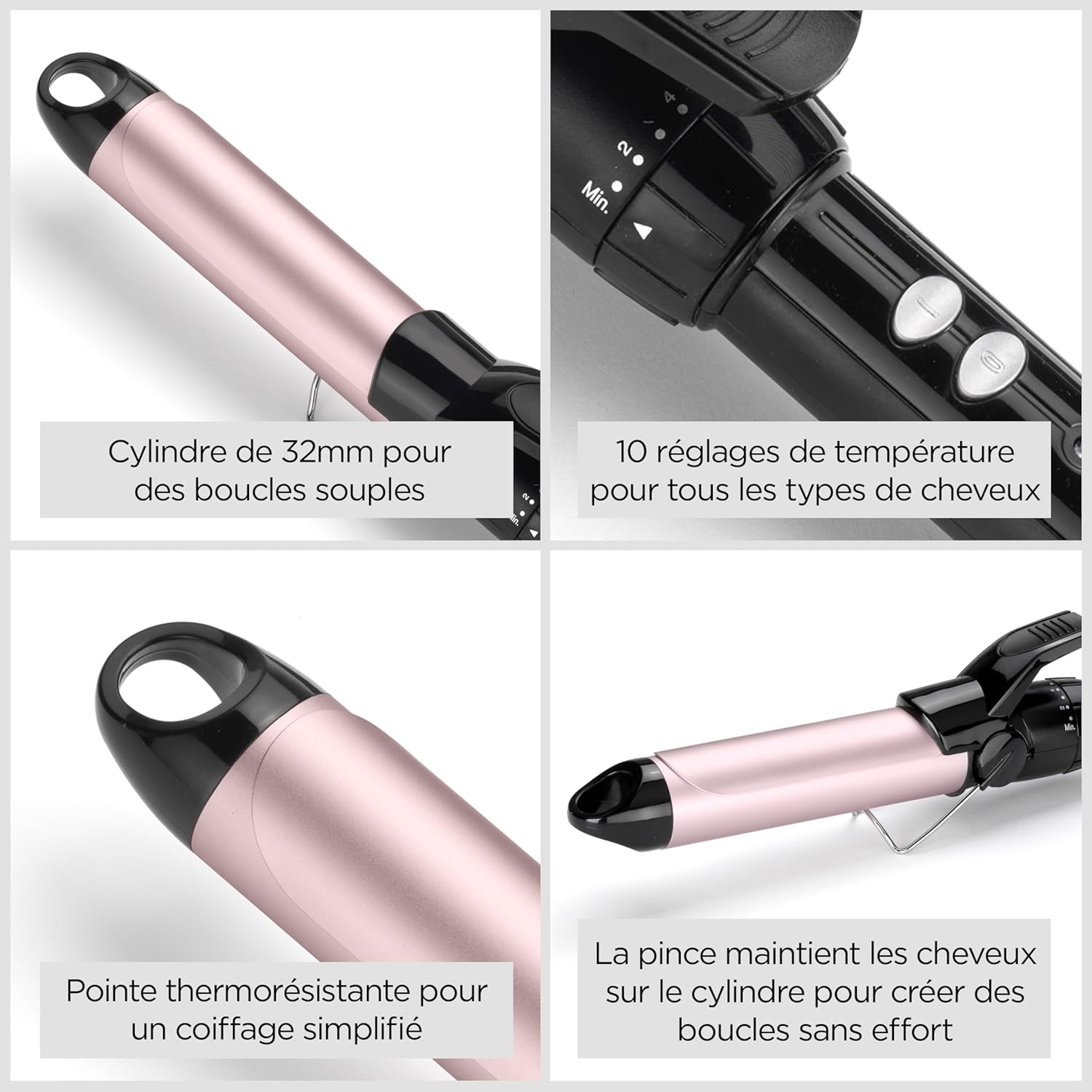 BaByliss - Curling Iron Pro Satin Touch 32mm - 10 températures, chauffe rapide, boucles sans frisottis - C332E