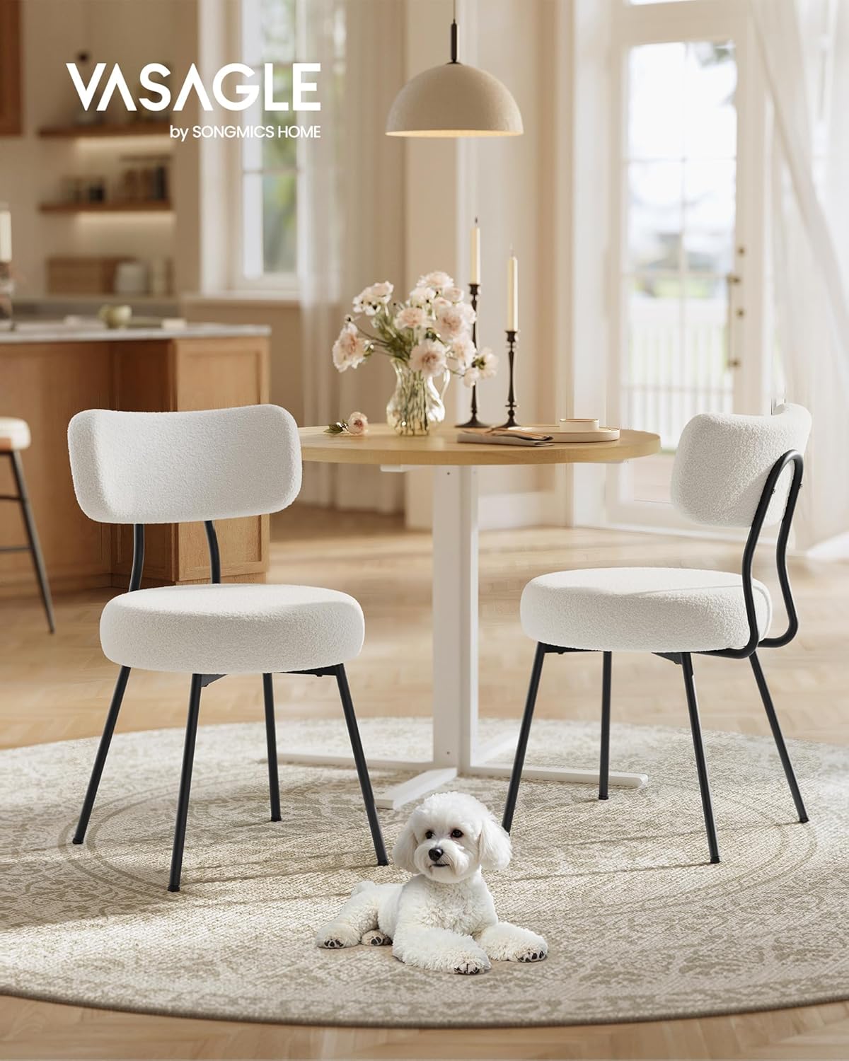 VASAGLE - lot de 2 chaises modernes, tissu peluche, acier, blanc KDC110W01