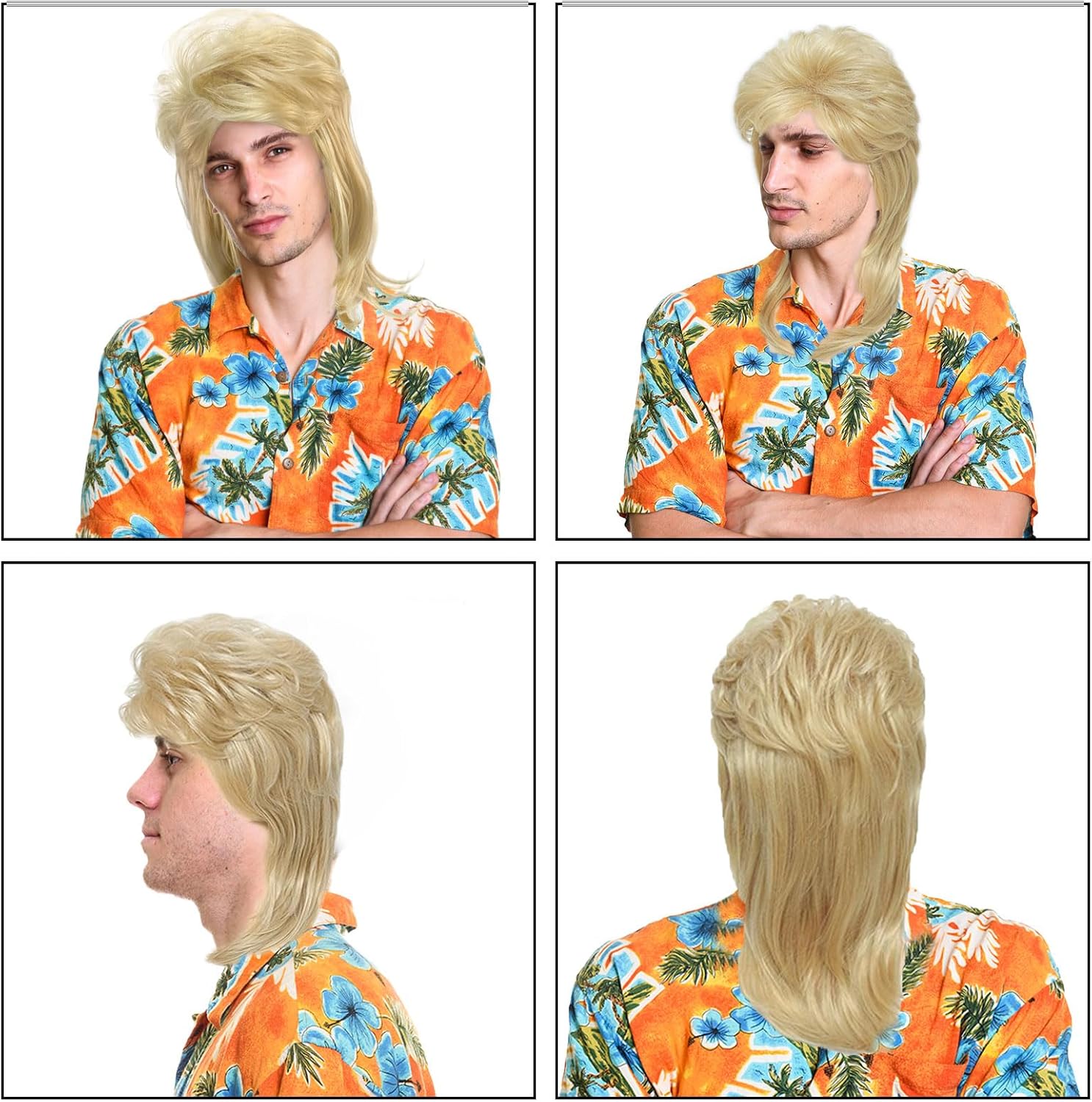 Perruque mulet homme - blond longue bouclée - années 80/90 - idéale cosplay carnaval halloween