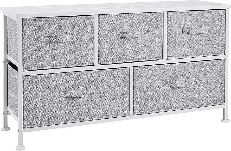 Amazon Basics - commode extra large - 5 tiroirs tissu, blanc, idéale armoire