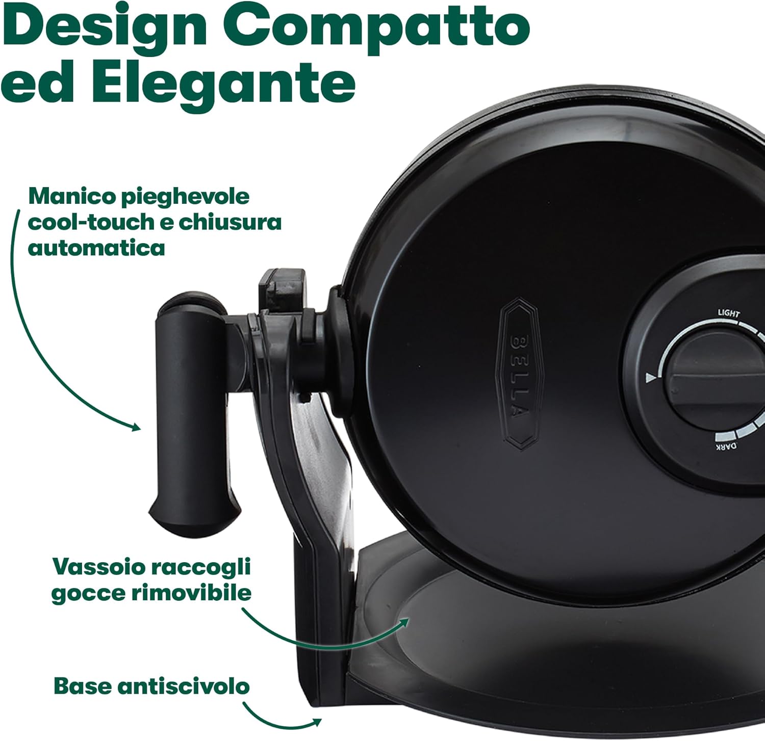 Bella – gaufrier rotatif classique, plaques antiadhésives, bac amovible, contrôle brunissement