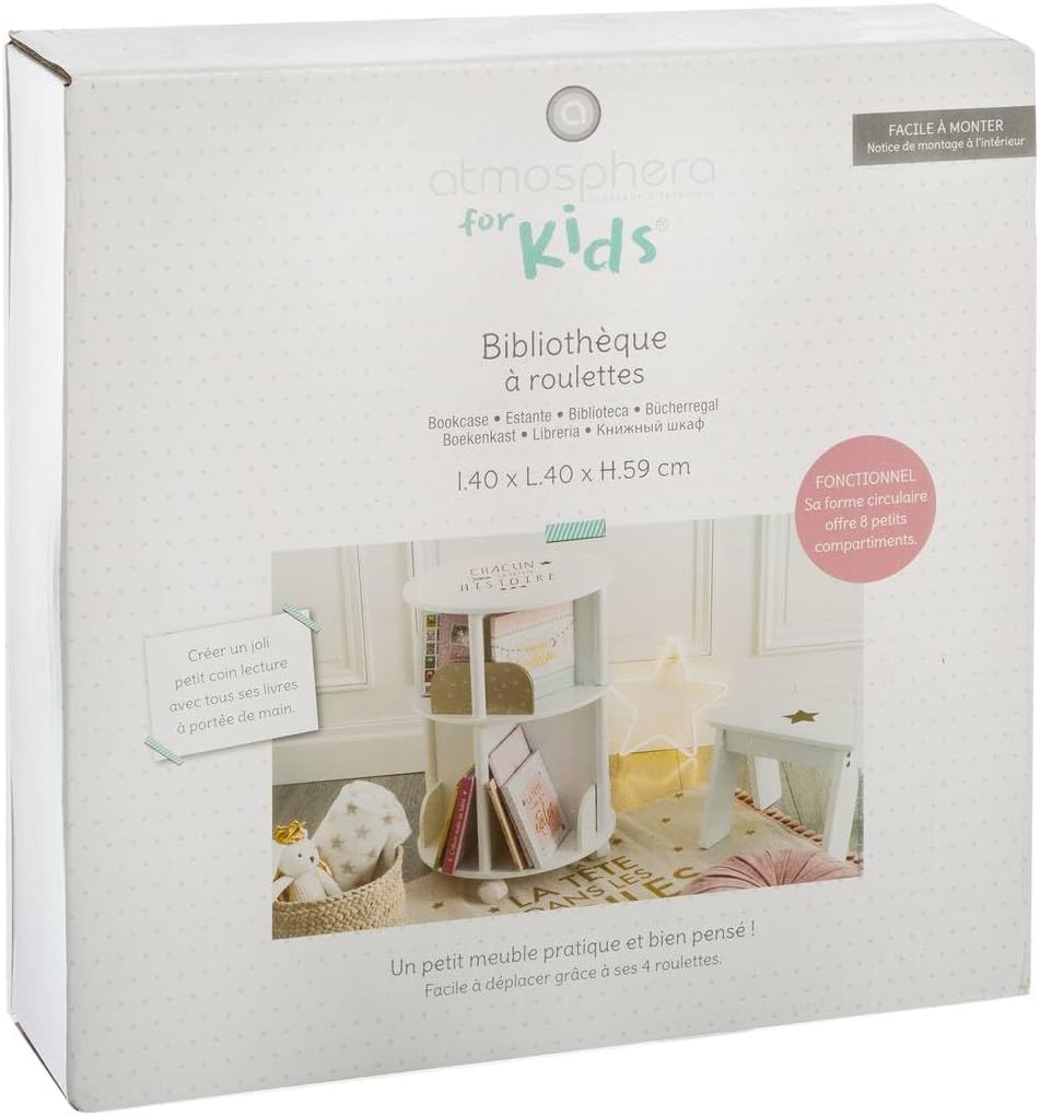 Atmosphera - Bibliothèque enfant ronde - blanc/rose H59 cm - design compact