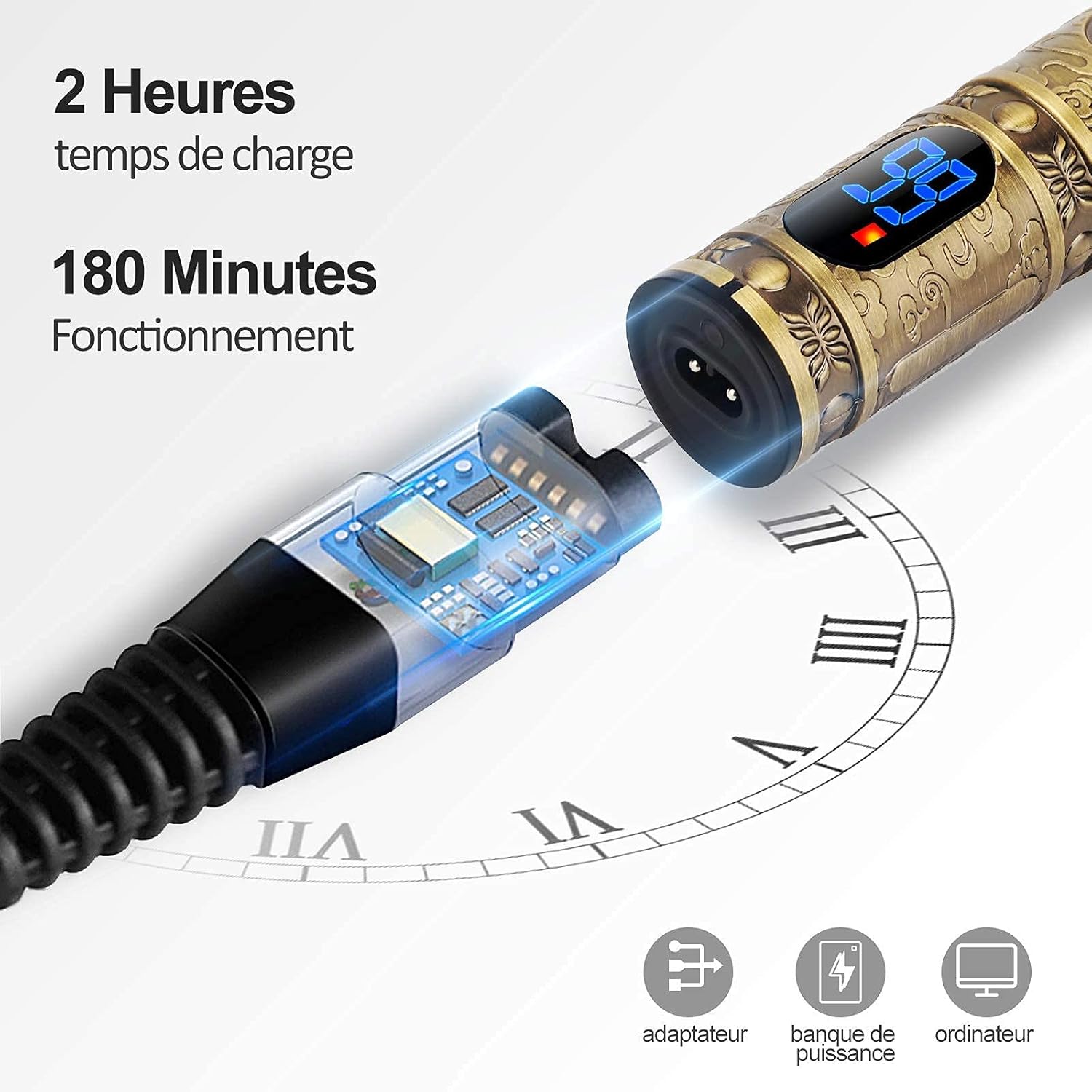 YiLFo - tondeuse cheveux homme pro, LED, sans fil, silencieuse, rechargeables, YiLFo