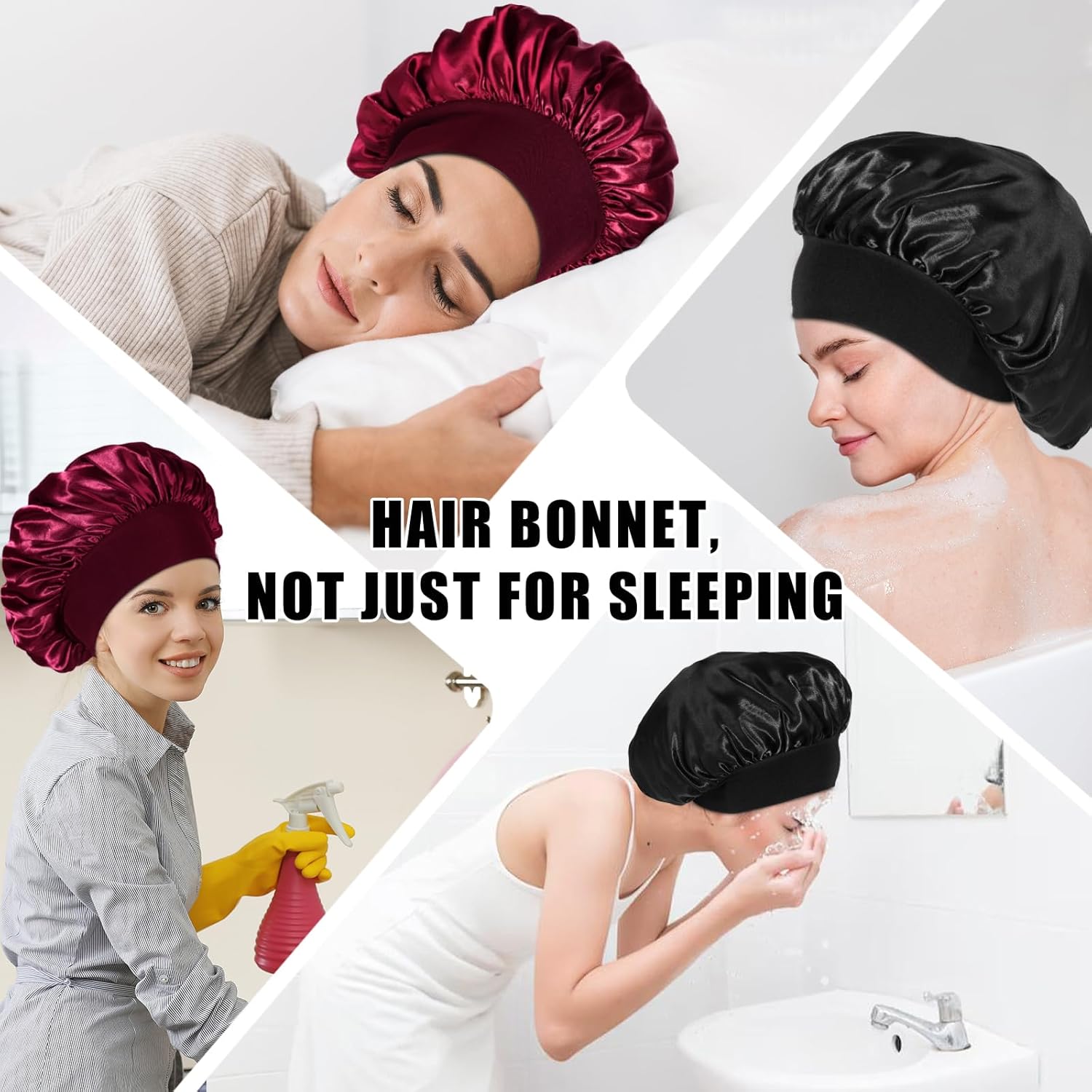 Bonnet satin cheveux nuit - élastique, soin, soie - confort nocturne