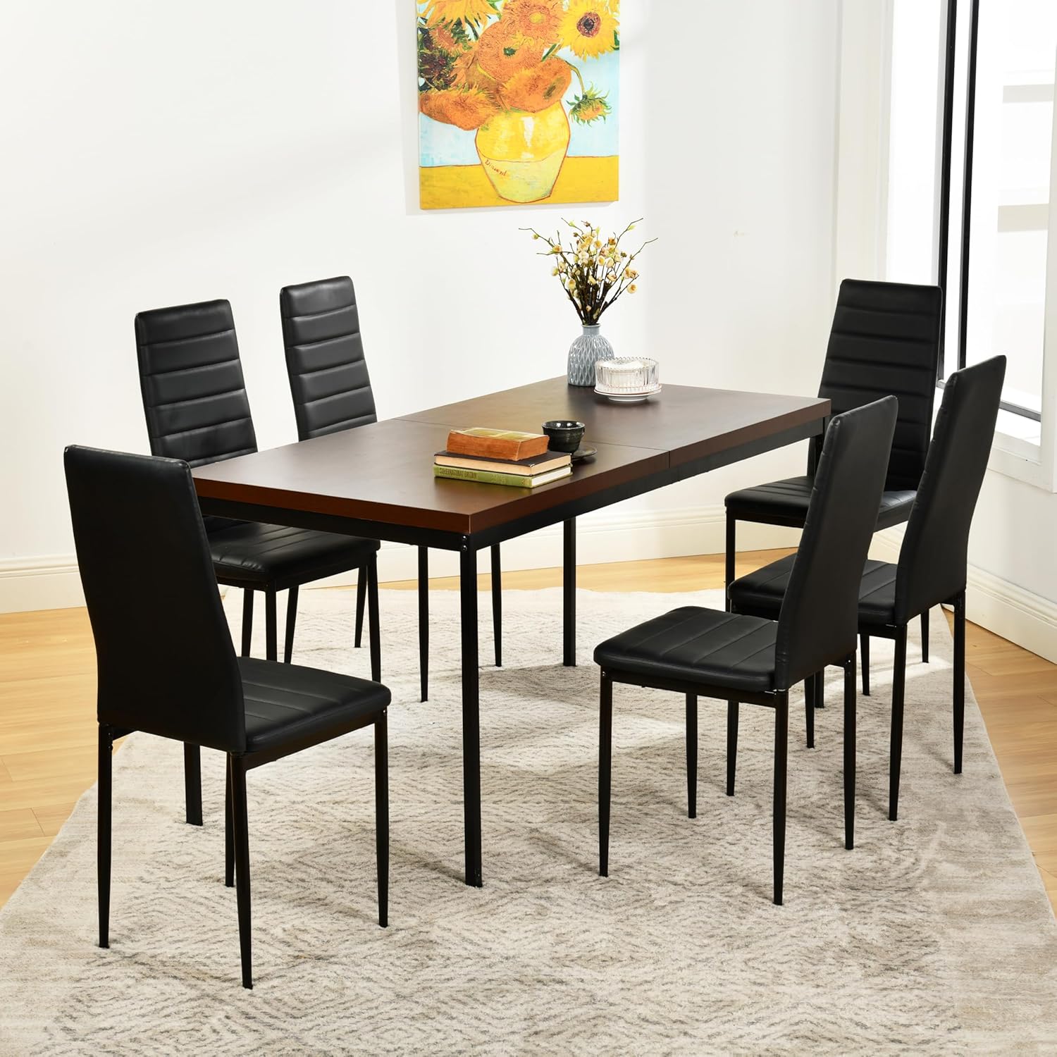 Chaise de salle à manger - lot de 4 - haut dossier, coussin, noir, imperméable