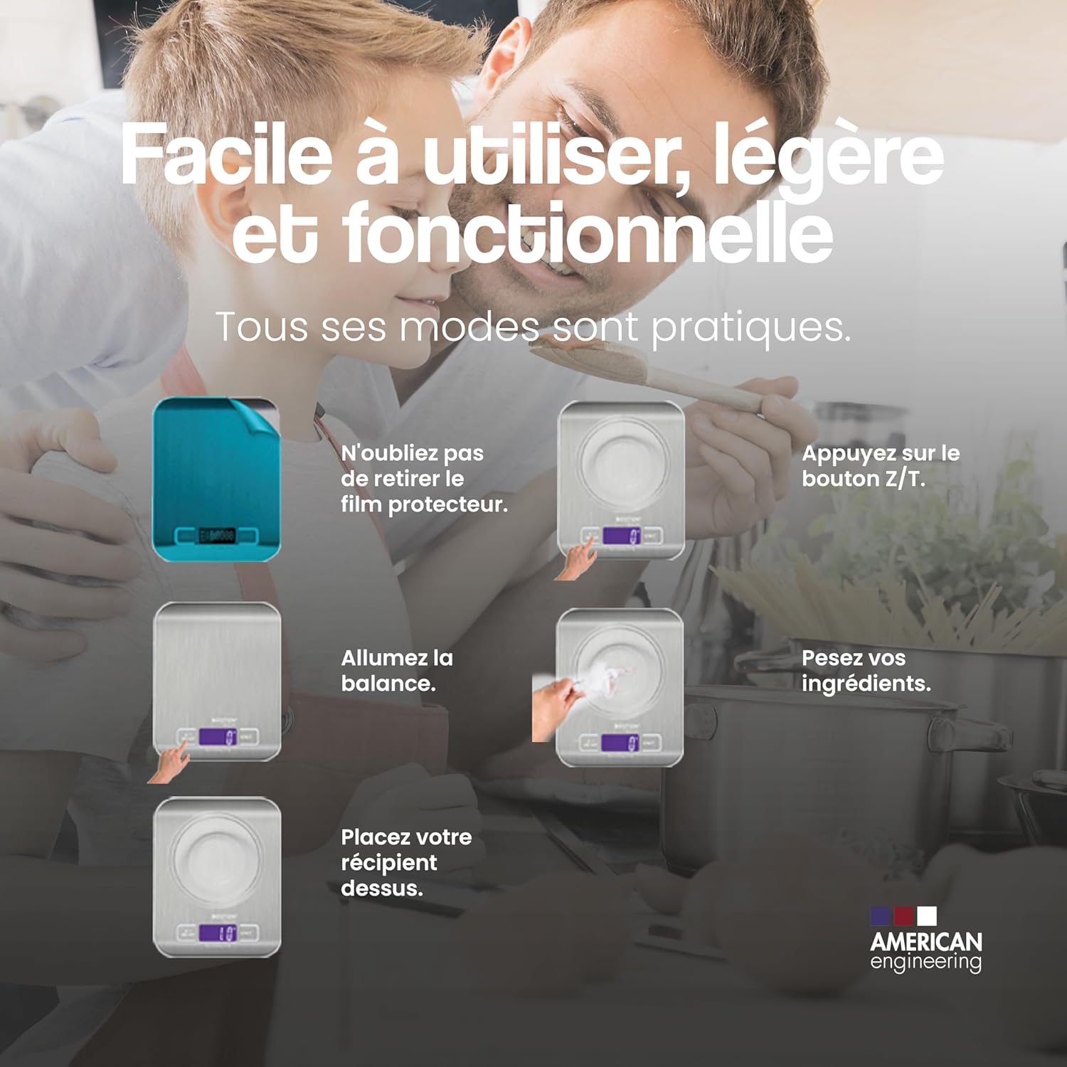 Boston Tech - balance numérique inox 5kg, LCD, étanche, tare, HK105