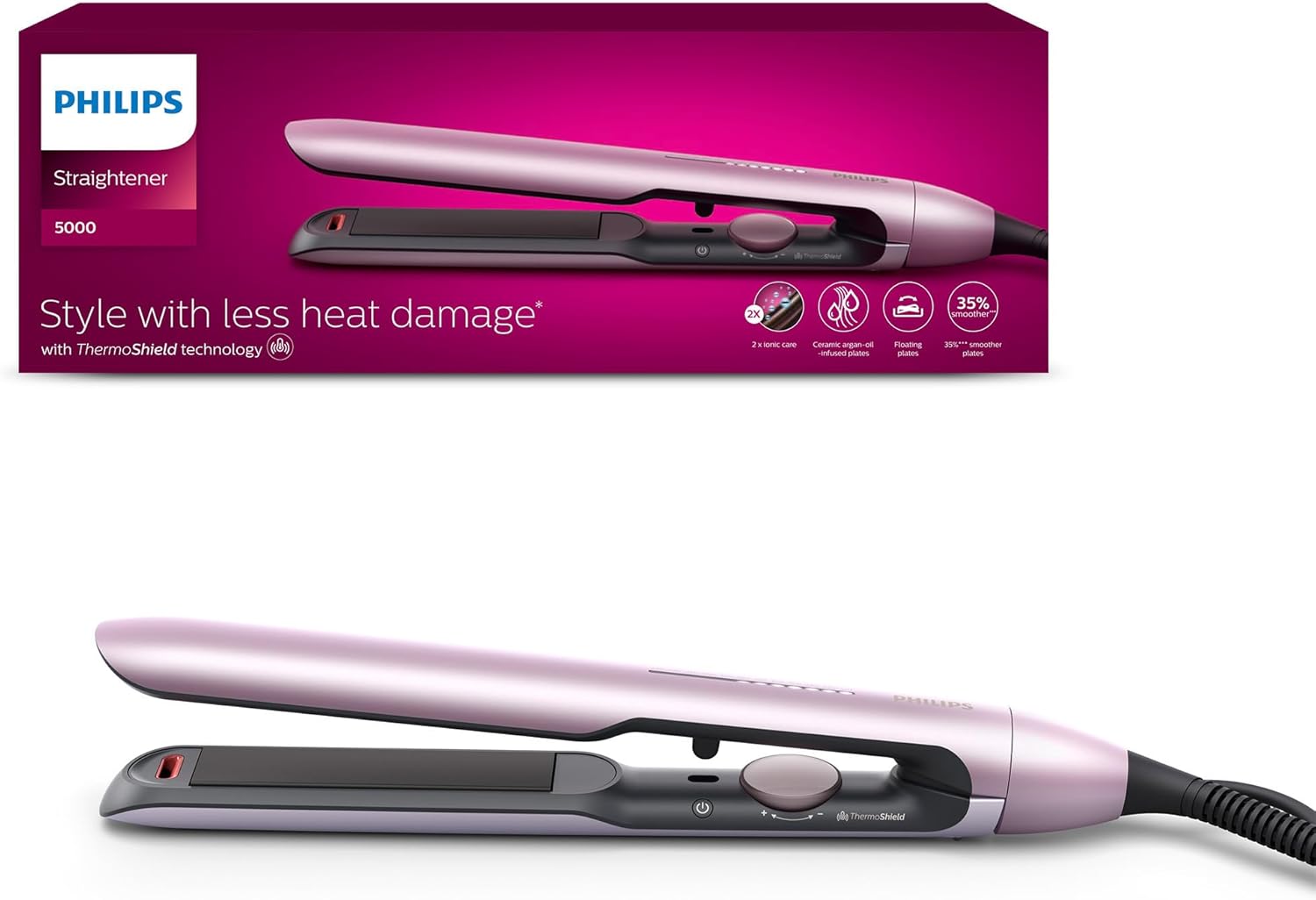 Philips - lisseur Série 5000 - 47x15mm - céramique, ThermoShield, BHS530/00
