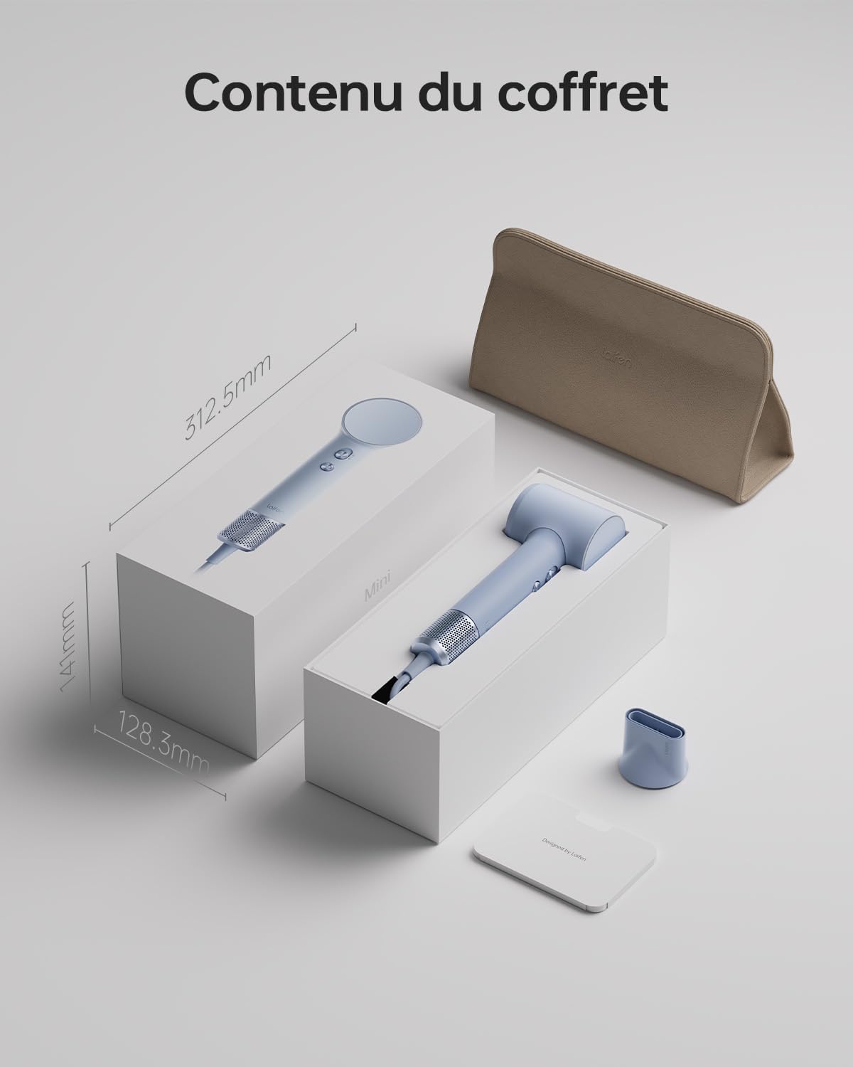 Laifen - Mini Sèche-cheveux bleu - 299g - ions négatifs, moteur brushless, séchage rapide, buse magnétique