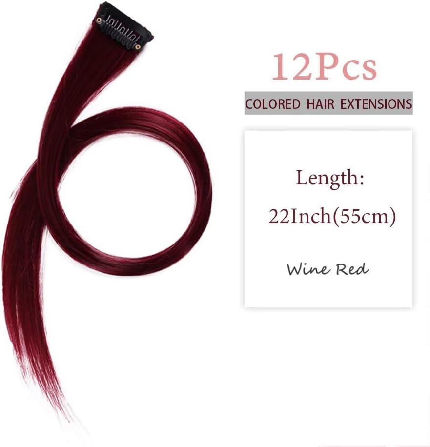 Extensions cheveux - 12 pièces 55cm, rouge bordeaux, à clipser, naturelles