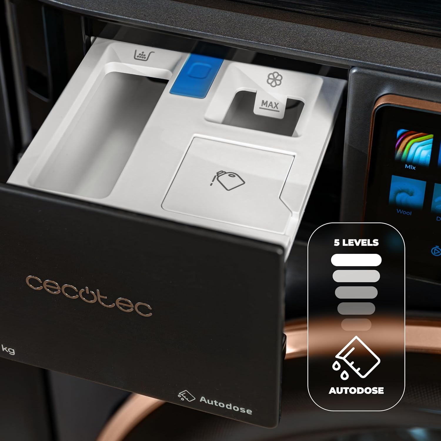 Cecotec - Bolero DressCode (Autodose Inverter 3D Steel) - 10kg, 1400 tr/min, écran 9,2