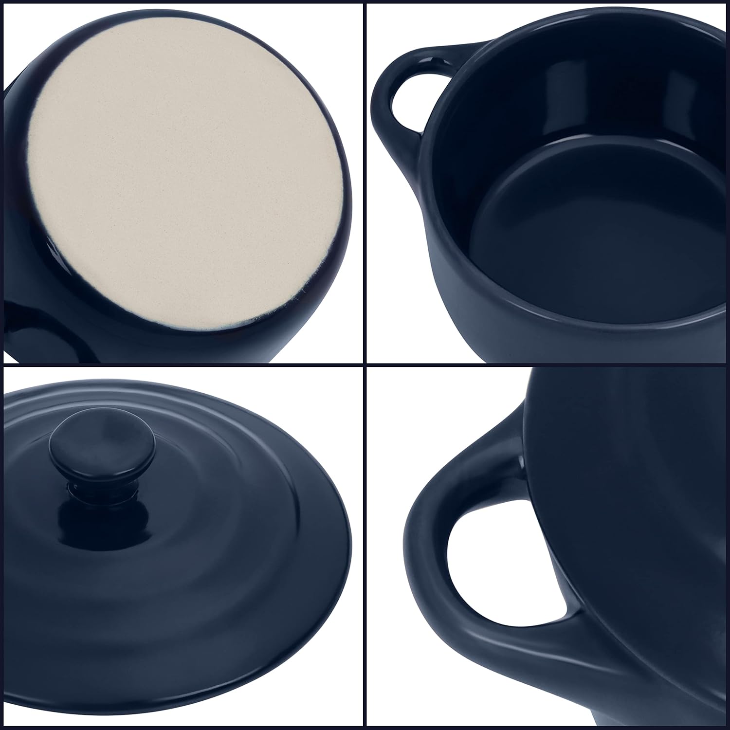 Belle Vous - Mini cocottes céramique 170ml - lot 4, couvercles, poignées