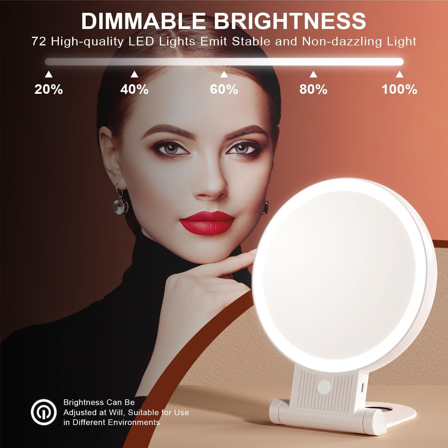 Auxmir - miroir maquillage double face 30X/1X, LED, rechargeable, pliable