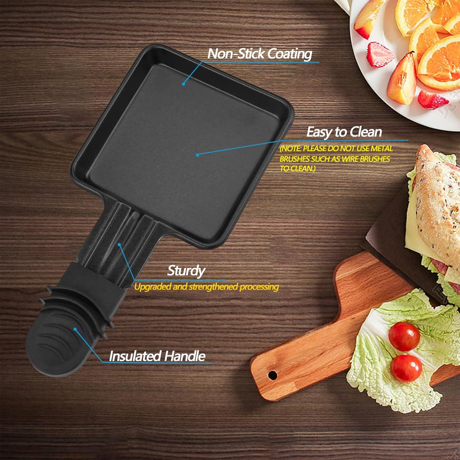 Poêlon à raclette - set 4 pièces antiadhésif avec spatule - idéal pour fromage fondu et œufs