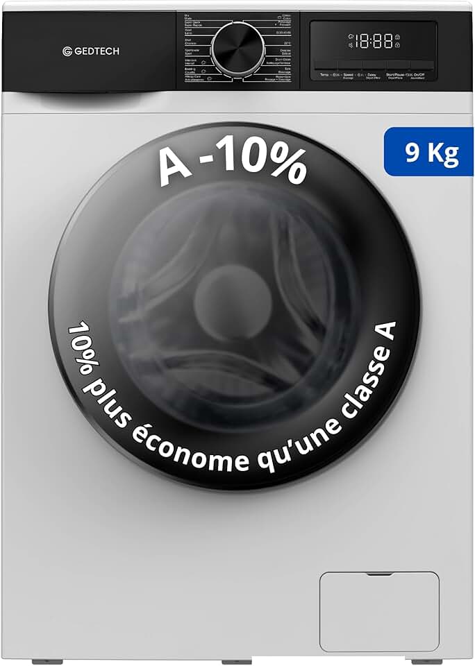 GEDTECH - Lave-linge frontal, 9kg, 1400tr/min, 16 programmes, GLL91400WH