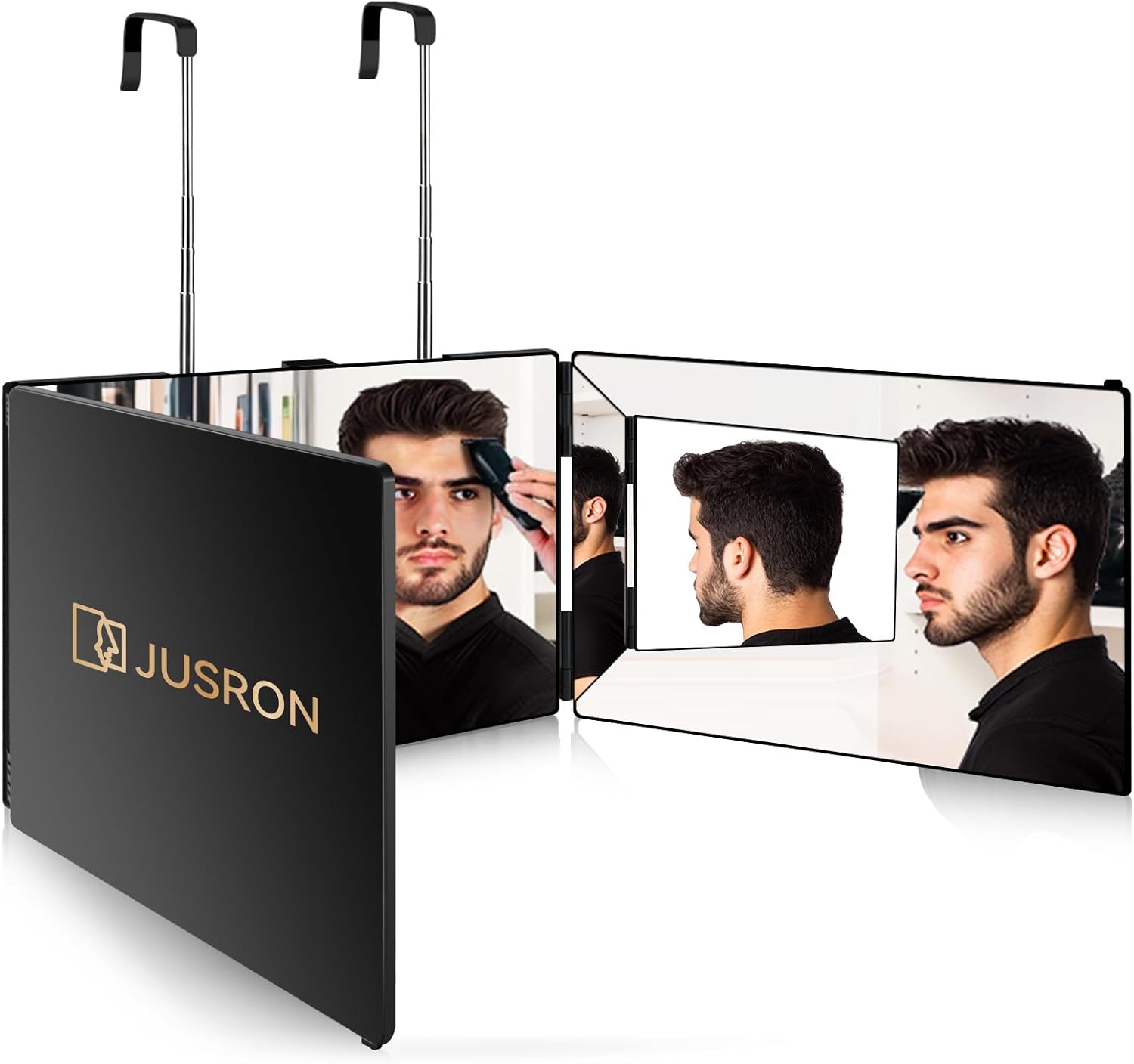 JUSRON - miroir 3 faces portable, pliable, hauteur réglable, sans LED