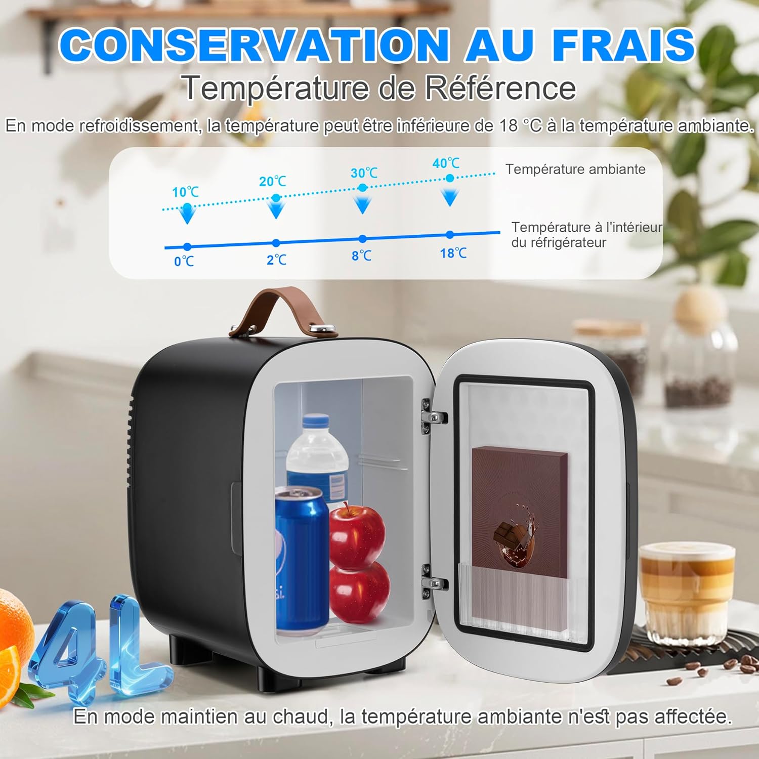Enventor - Mini Frigo 4L/6 canettes - AC/12V - chaud et froid portable