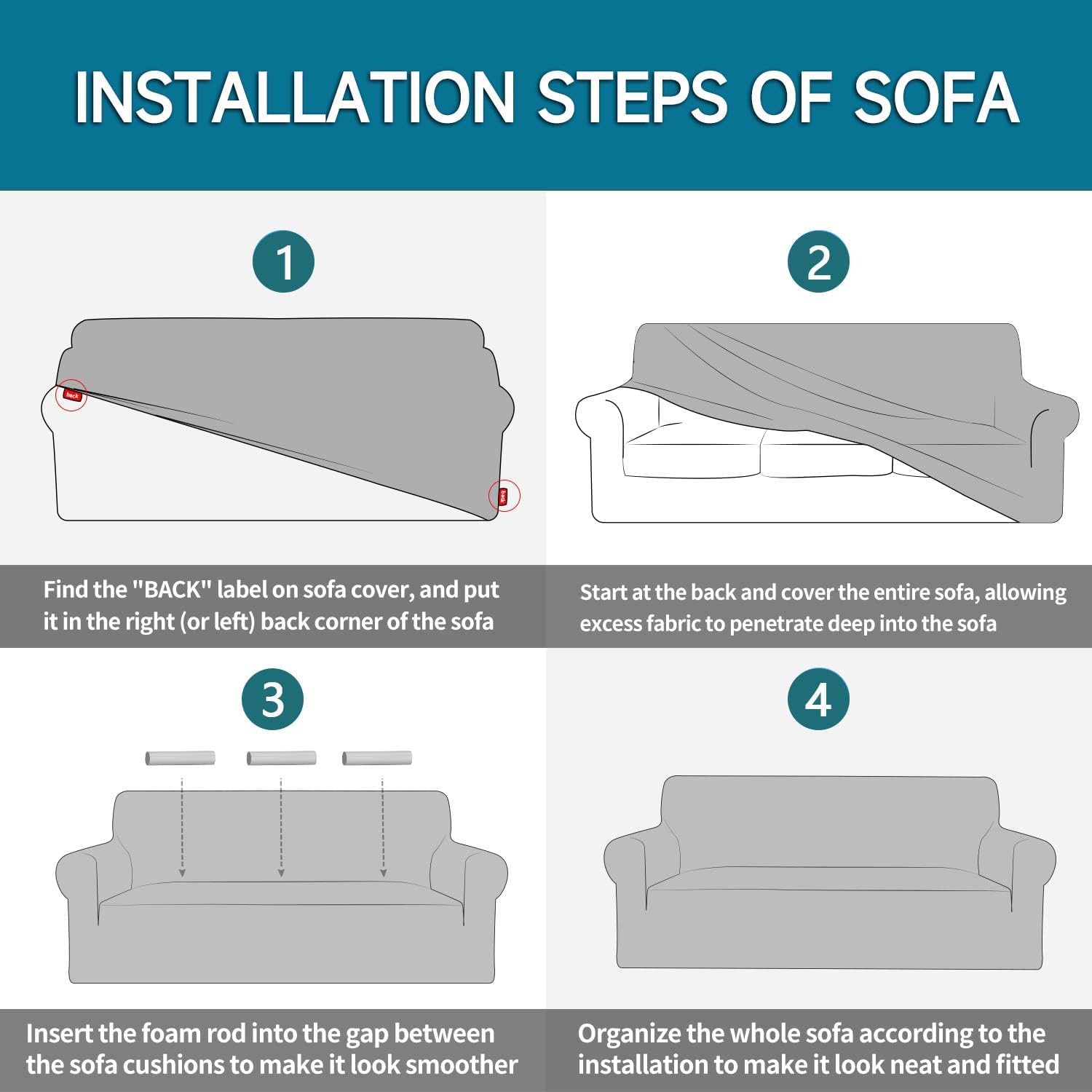 Housse canapé 4 places - extensible, anti-glisse, lavable, khaki