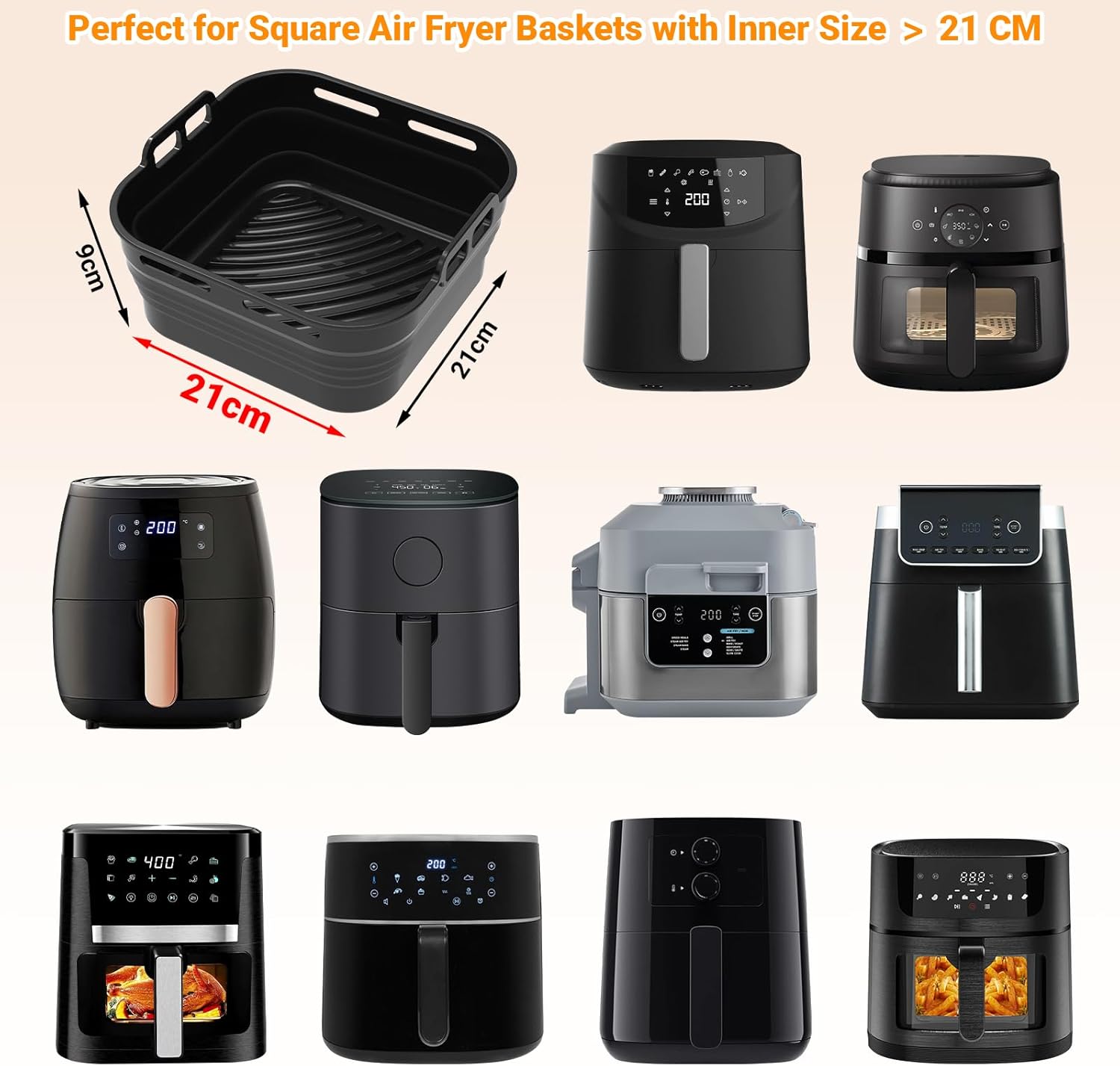 Alyvisun - Moules silicone airfryer carré, 2 pièces, pinceau inclus, compatible micro-ondes et four, noir