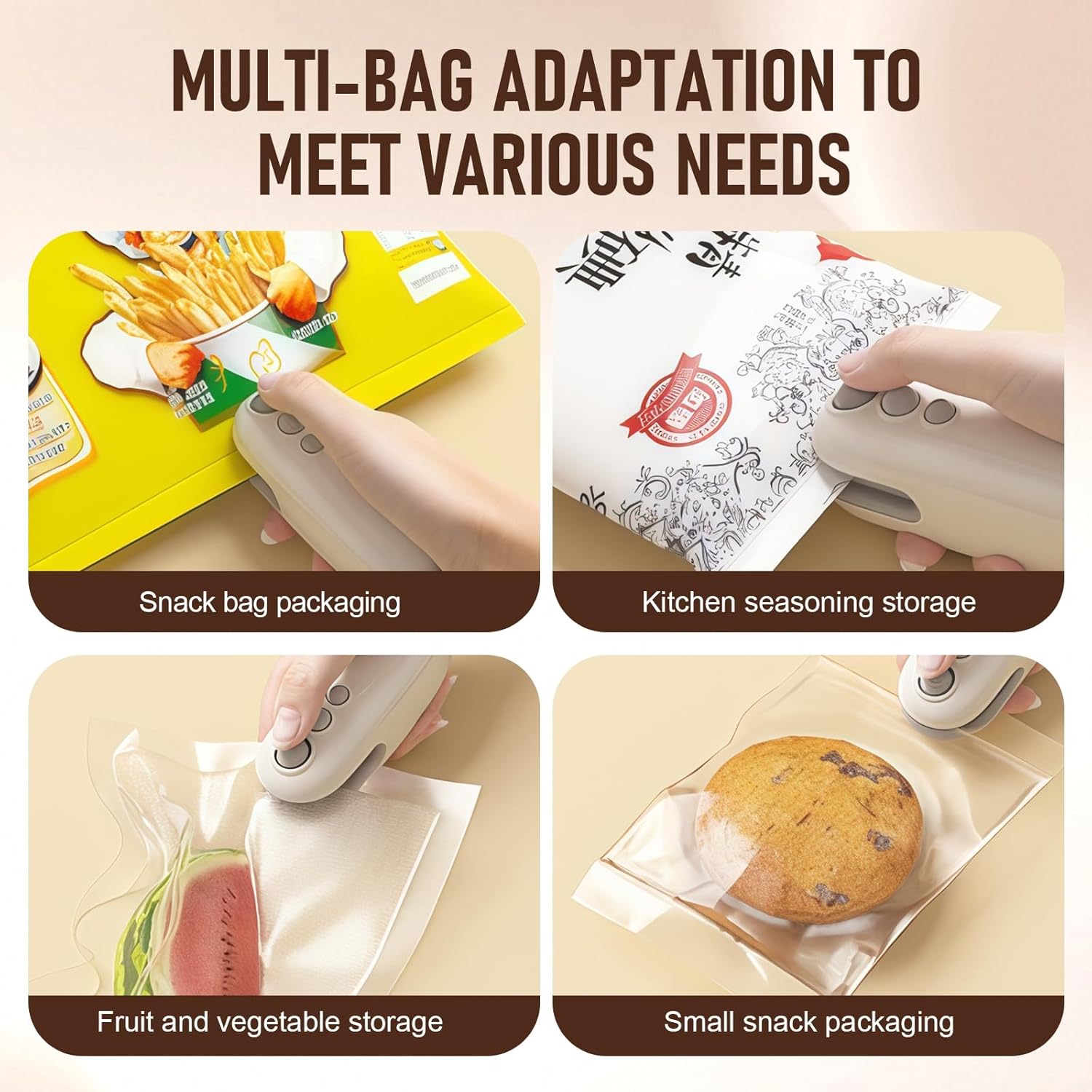 Mini scelleur de sacs portatif 2-en-1, plastique ABS, USB, magnétique