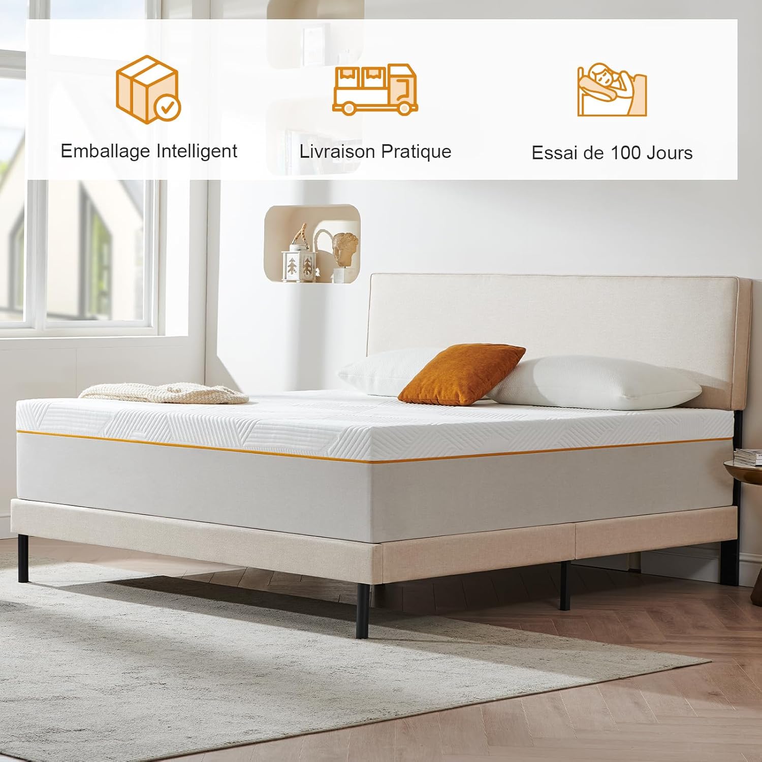 Matelas - mémoire de forme - 140x190x16cm - 7 zones, réversible, ferme