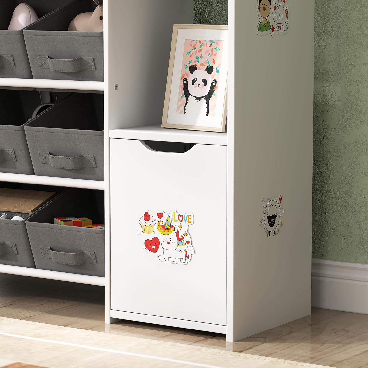AIYAPLAY - étagère enfant 9 tiroirs tissu et placard, rangement jouets, blanc