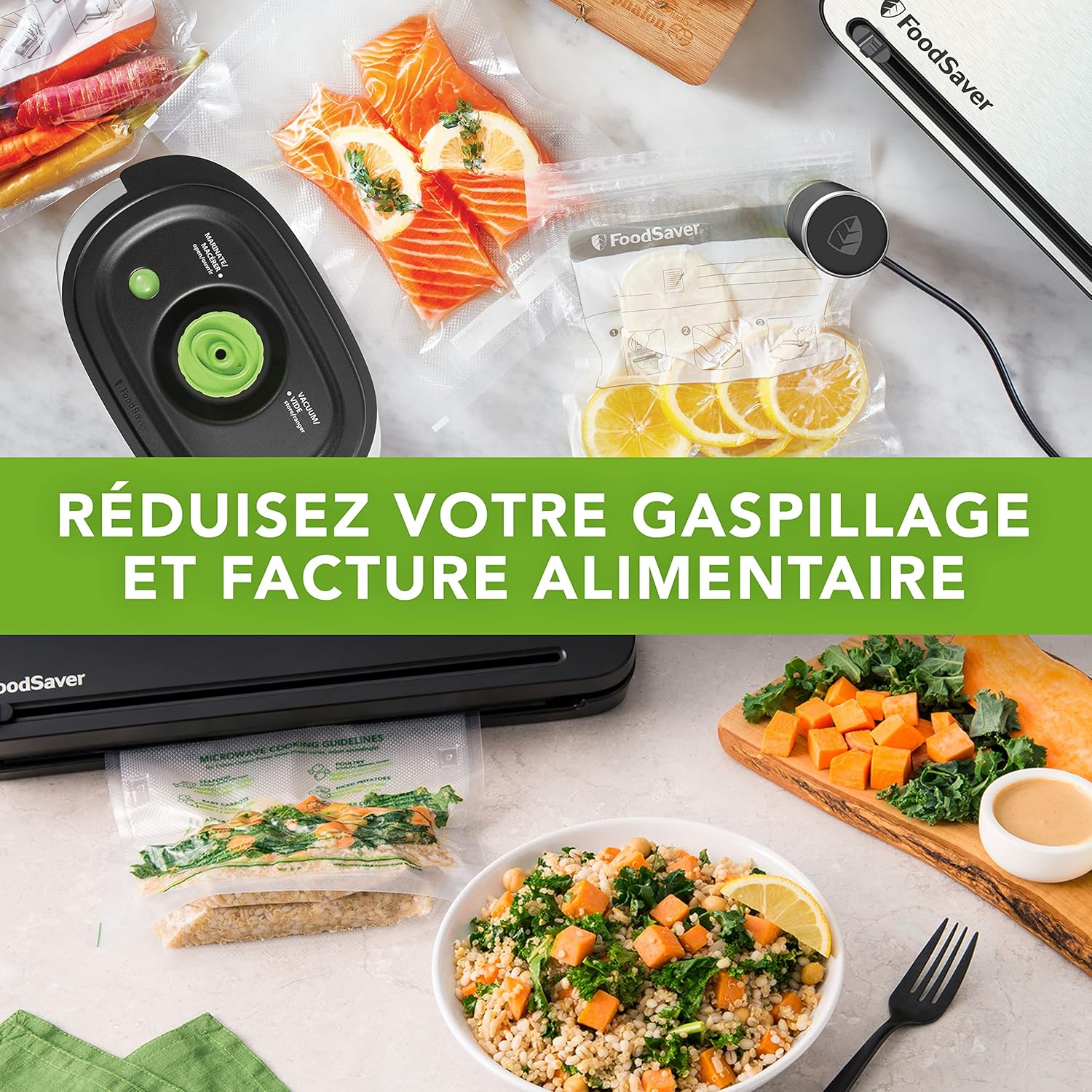 FoodSaver - machine sous vide V2860-I, argent, 3 vitesses, rangement rouleau