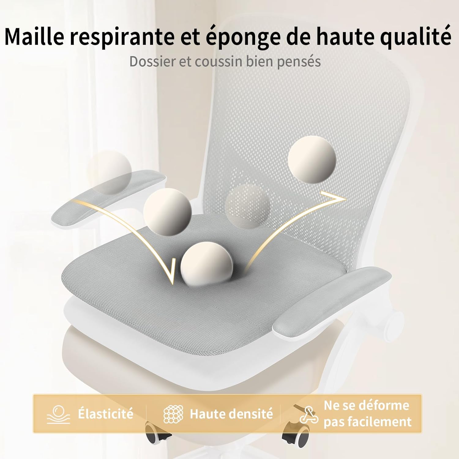 naspaluro - chaise de bureau ergonomique, accoudoirs réversibles, maille respirante, hauteur réglable, soutien lombaire