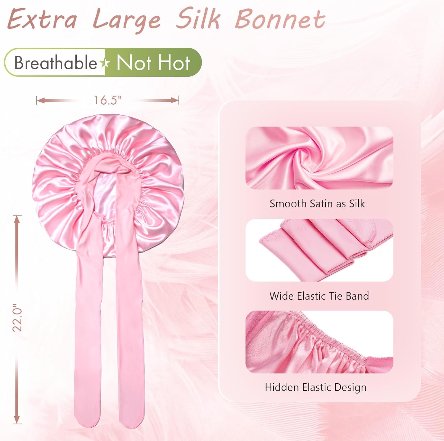 BONNET QUEEN - bonnet satin ajustable, grand, rose, elastique long